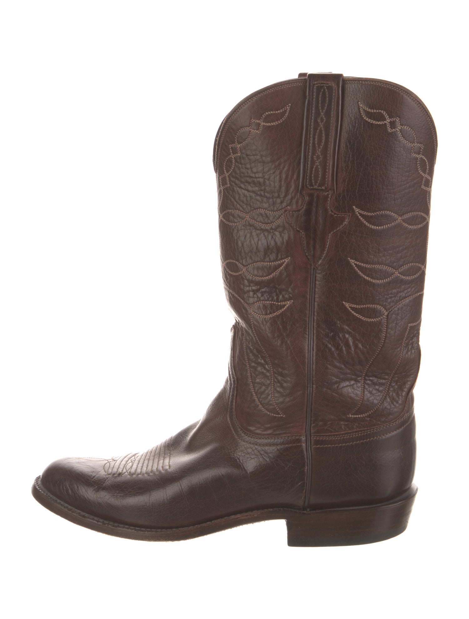Lucchese Leather Embroidered Accent Western Boots