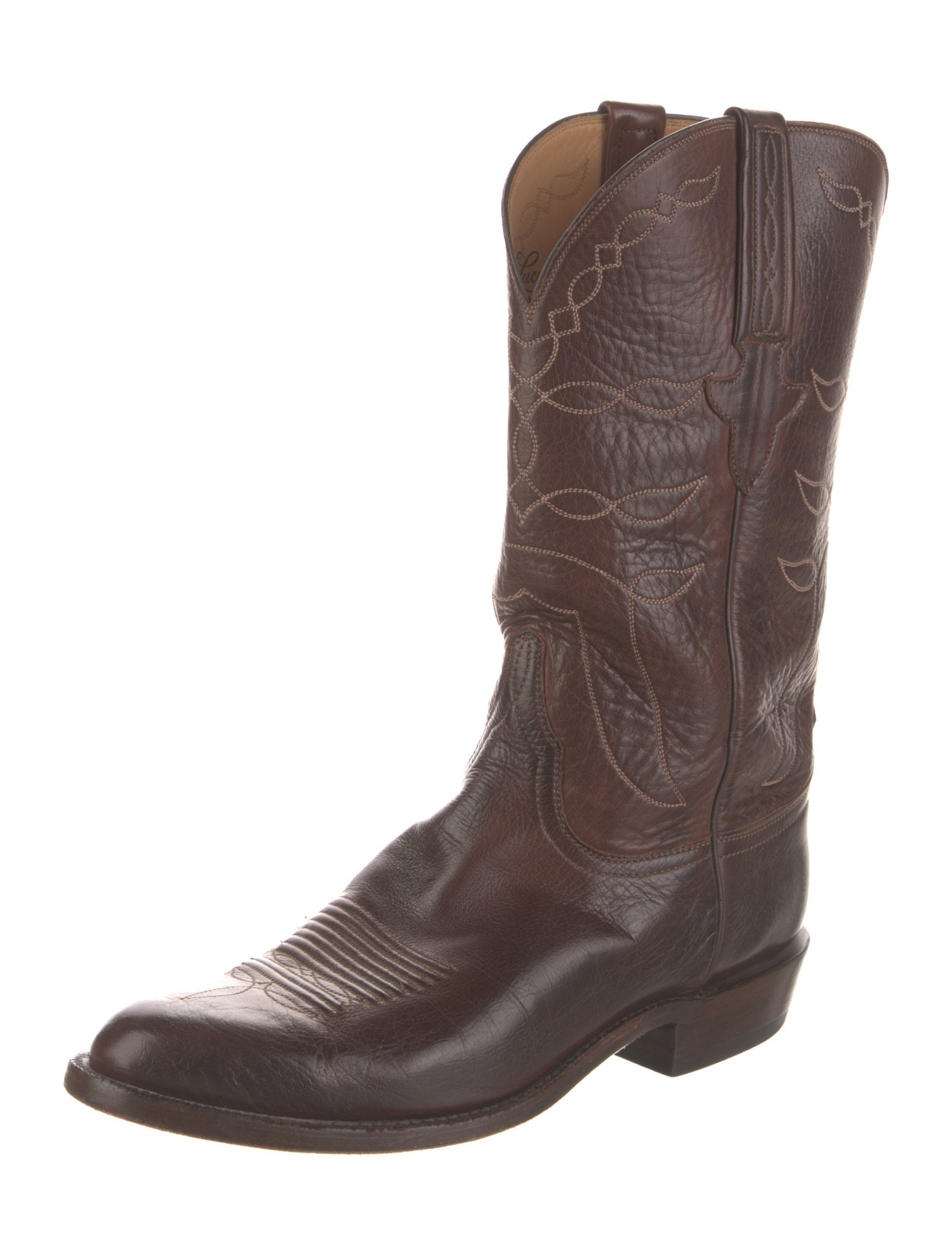 Lucchese Leather Embroidered Accent Western Boots