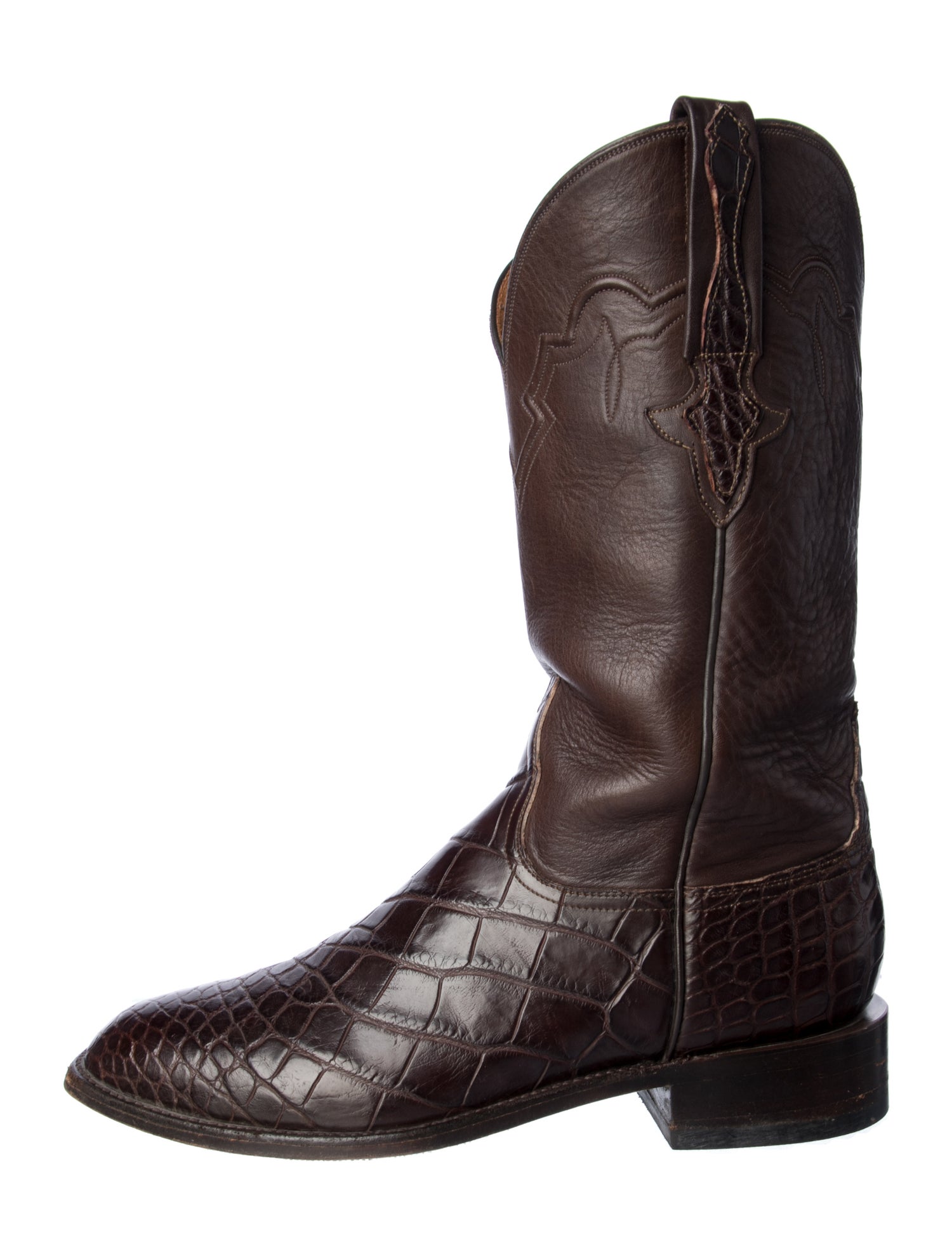 Lucchese Leather Embroidered Accent Western Boots