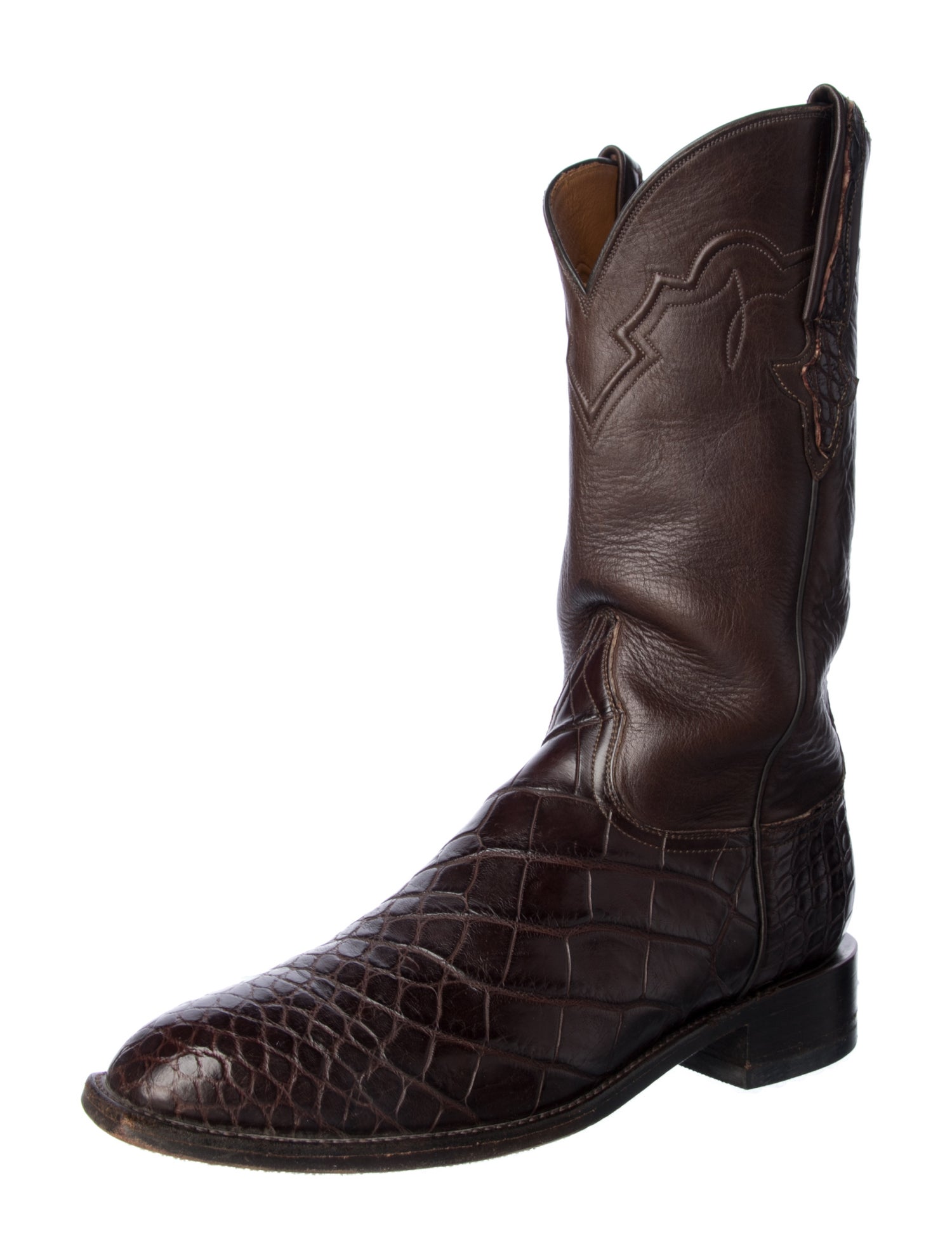 Lucchese Leather Embroidered Accent Western Boots