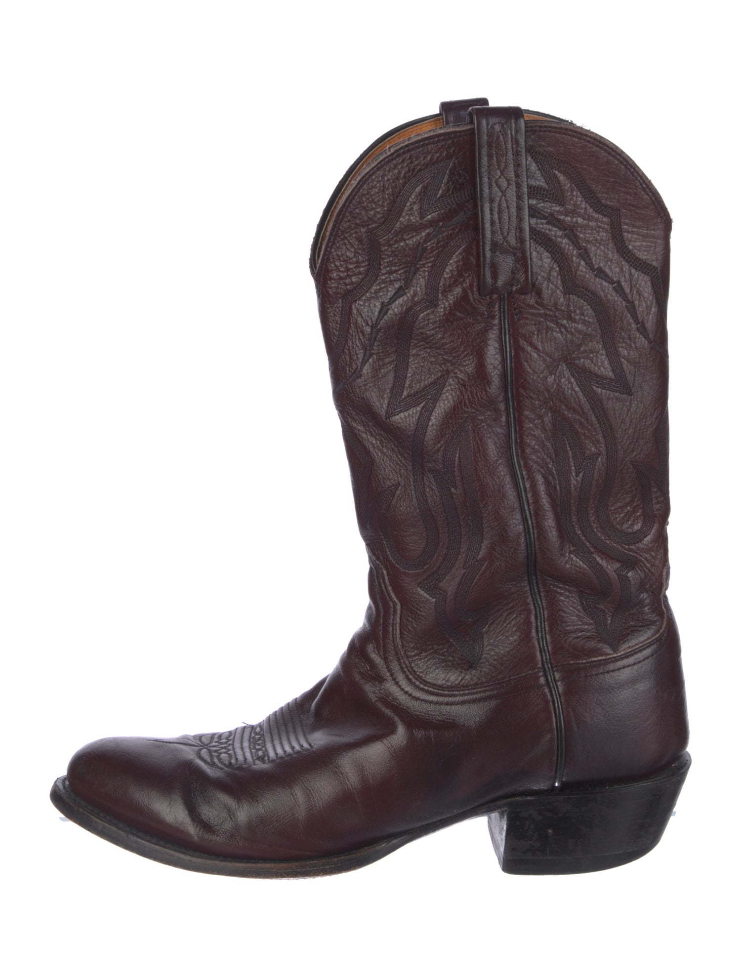 Lucchese Leather Embroidered Accent Western Boots