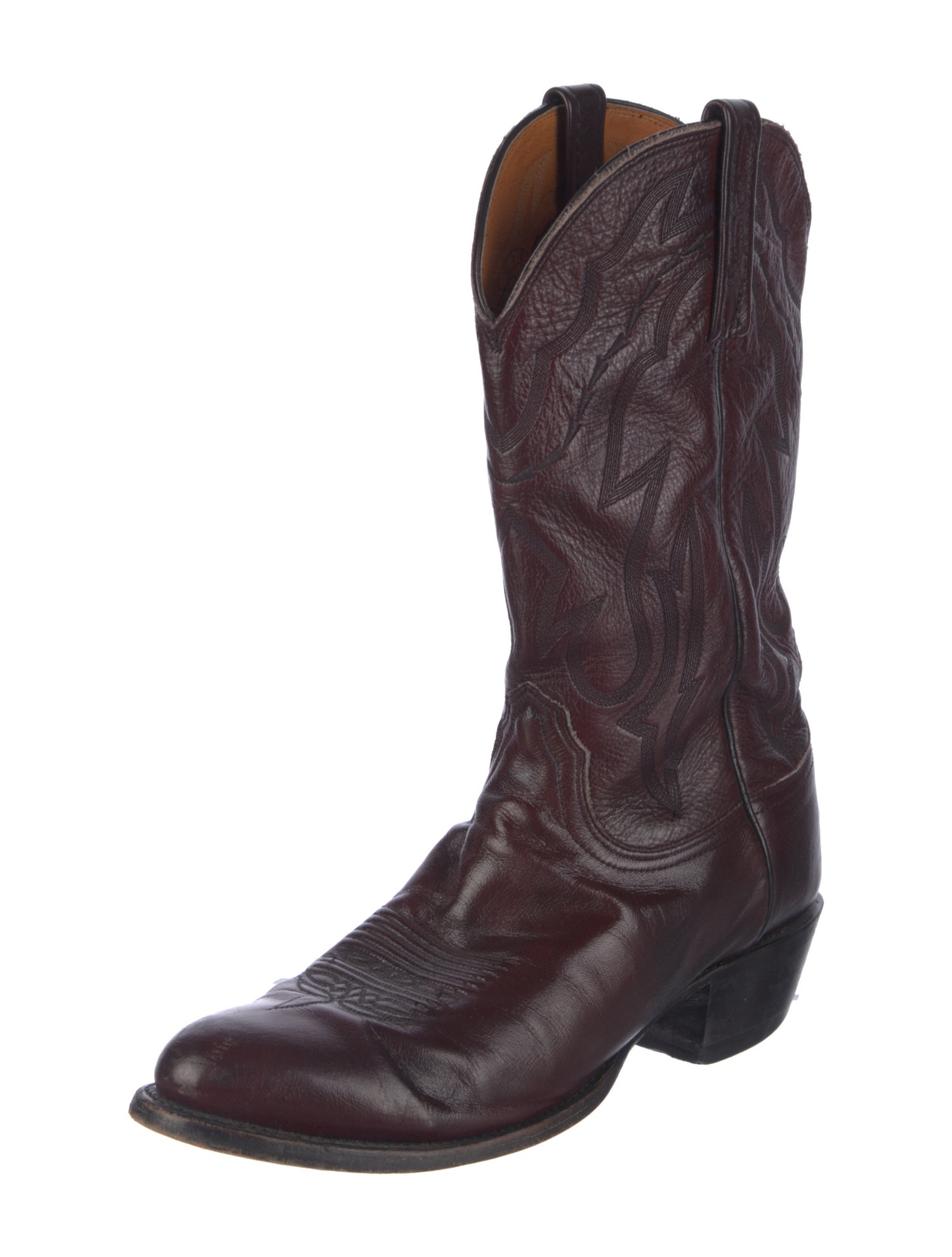 Lucchese Leather Embroidered Accent Western Boots