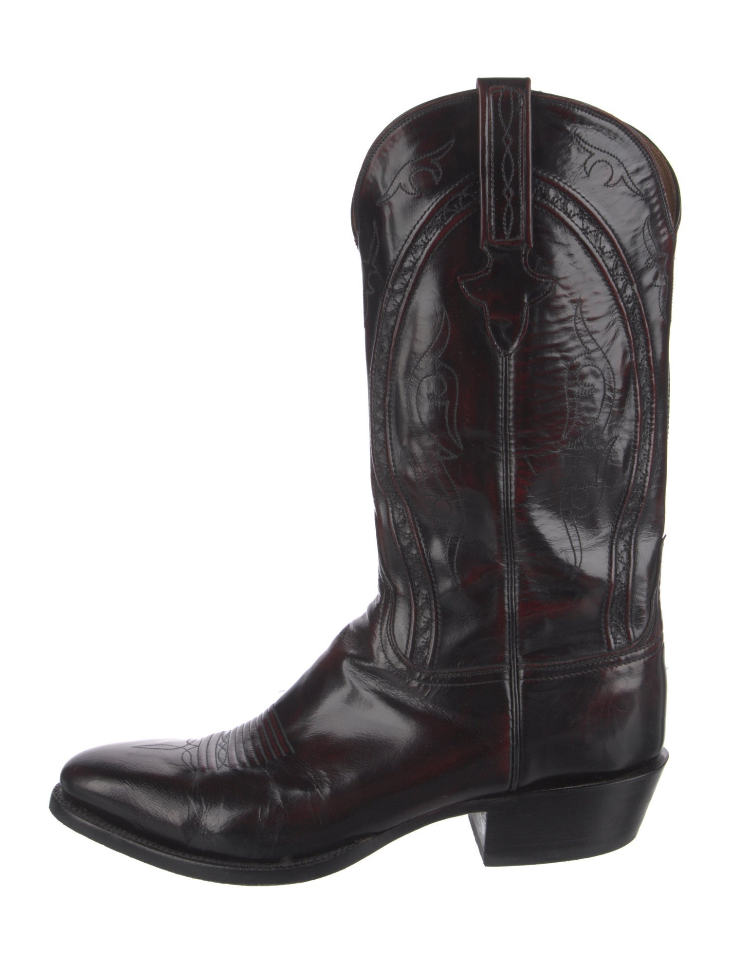 Lucchese Leather Embroidered Accent Western Boots