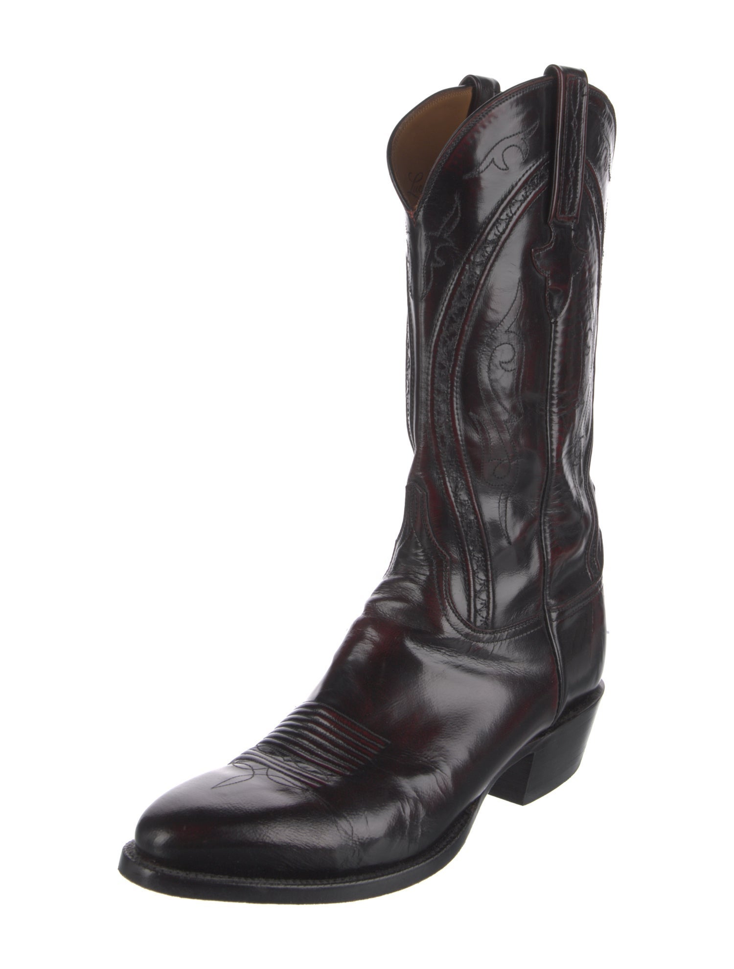 Lucchese Leather Embroidered Accent Western Boots