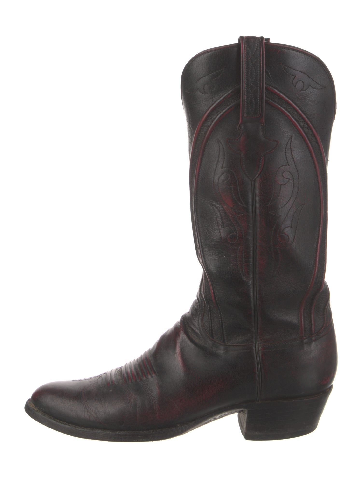 Lucchese Leather Embroidered Accent Western Boots