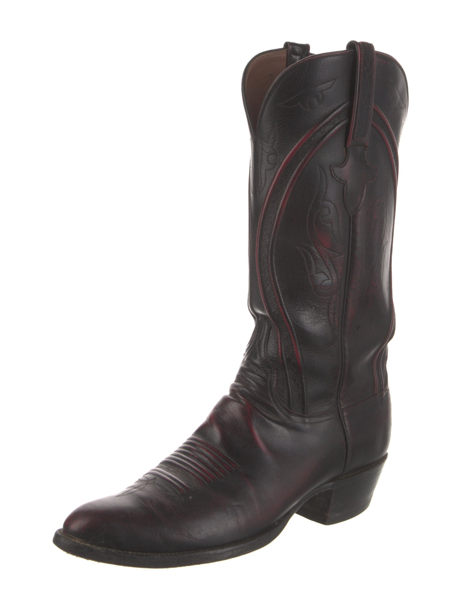Lucchese Leather Embroidered Accent Western Boots