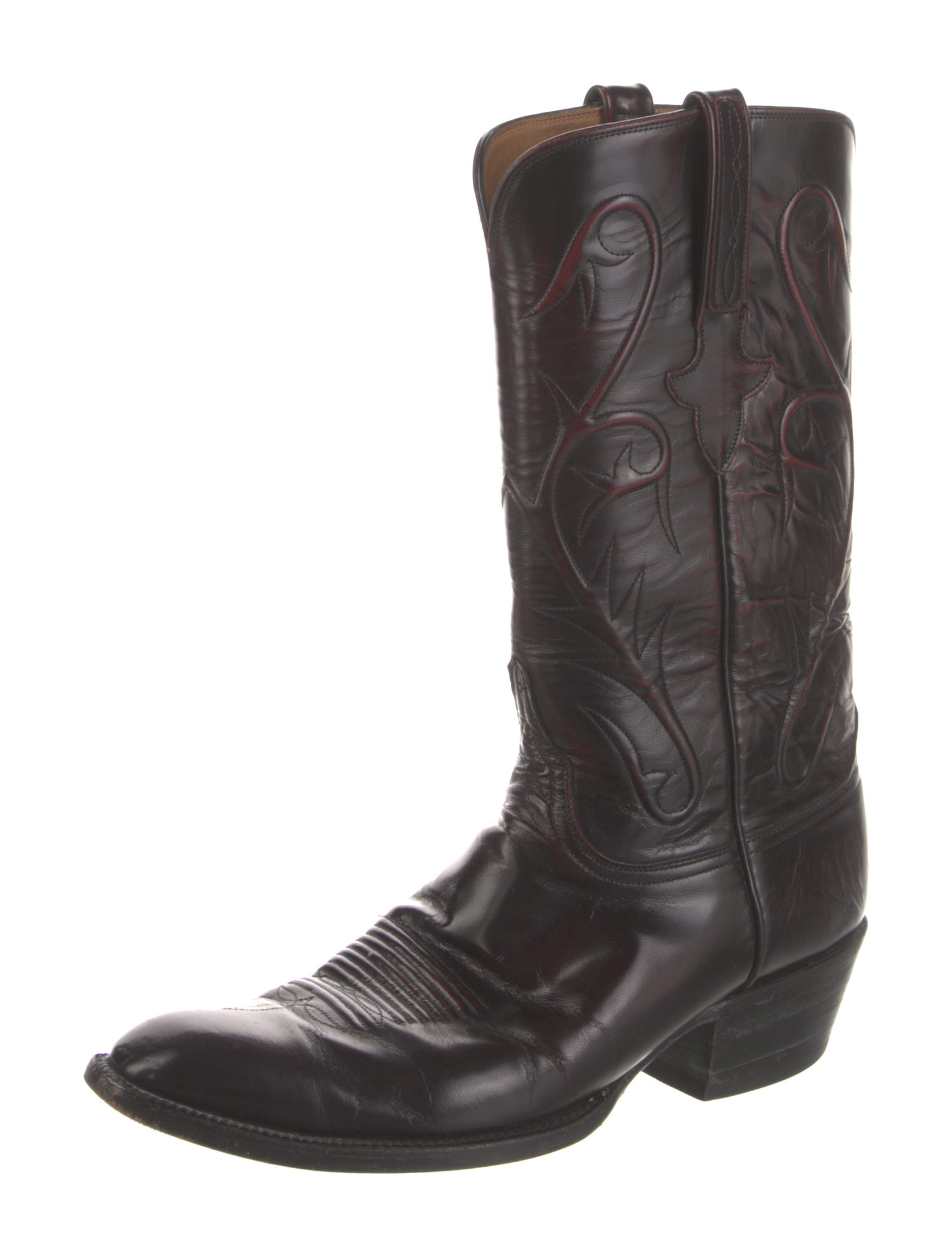 Lucchese Leather Distressed Accents Western Boots