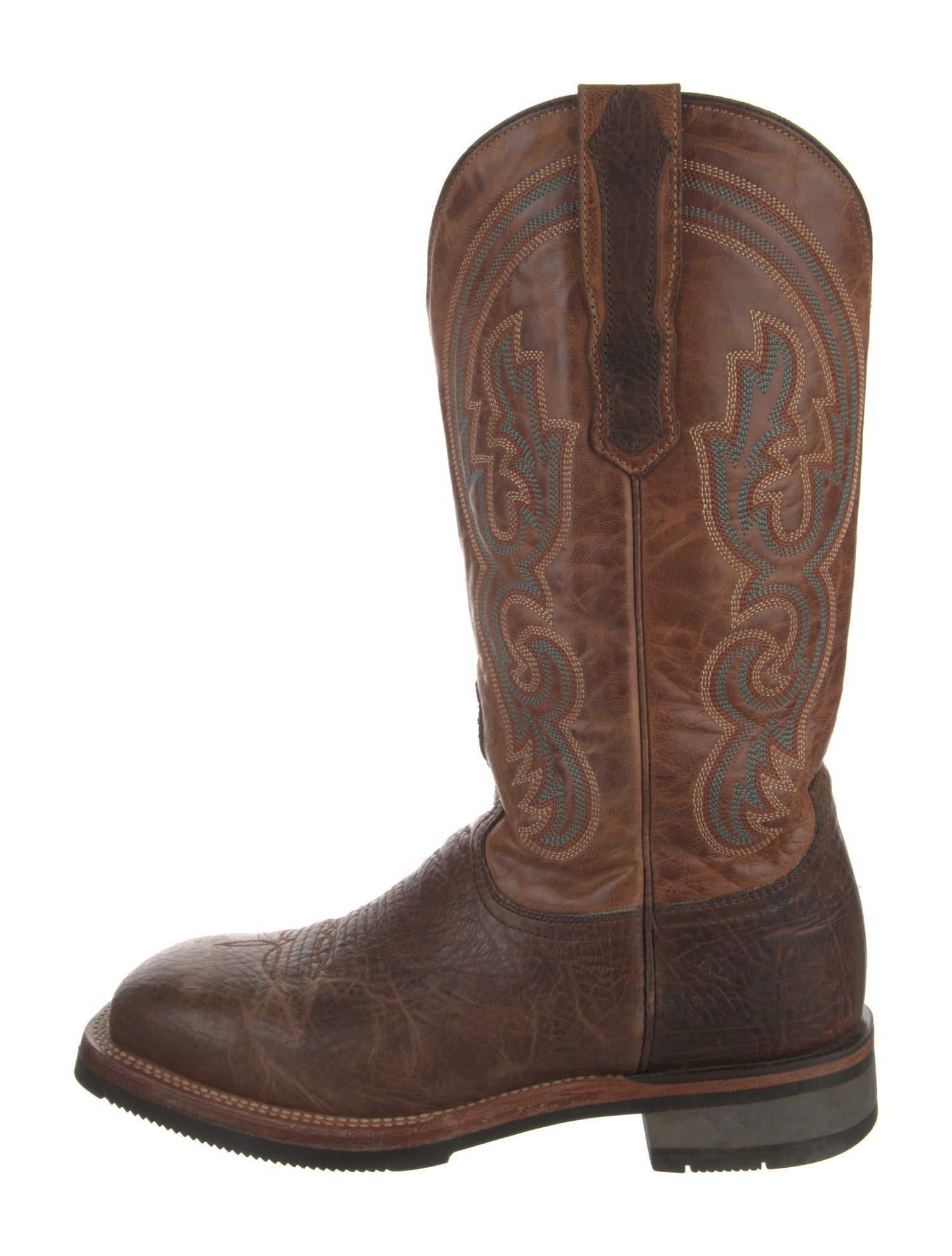 Lucchese Leather Embroidered Accent Western Boots
