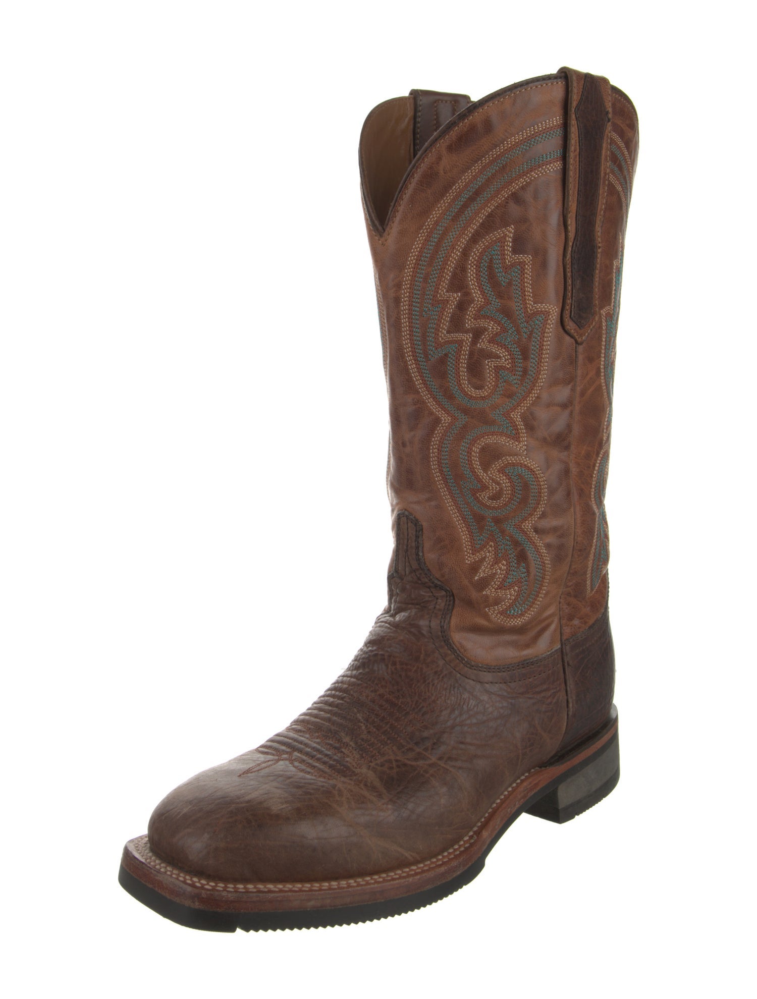 Lucchese Leather Embroidered Accent Western Boots
