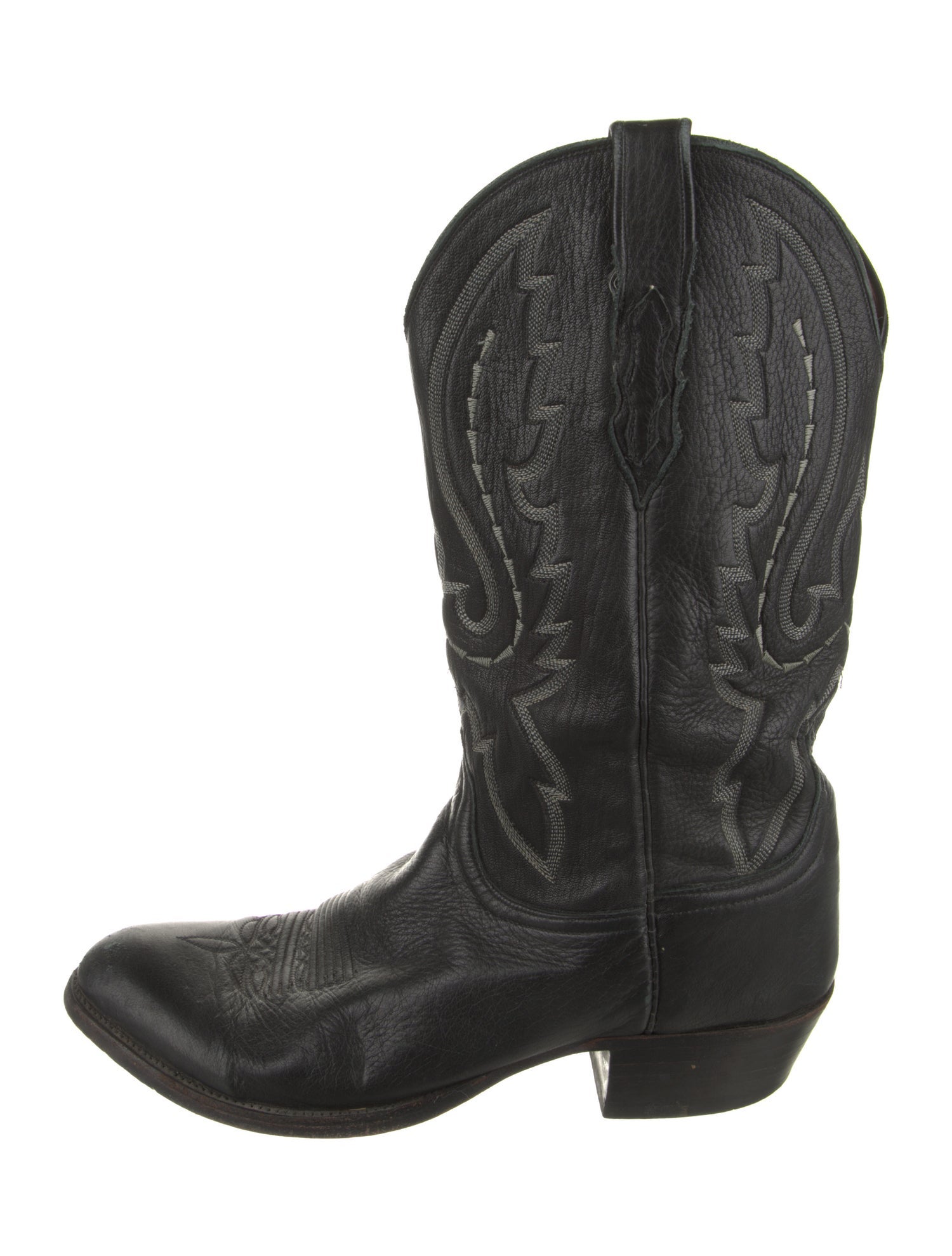 Lucchese Leather Embroidered Accent Western Boots