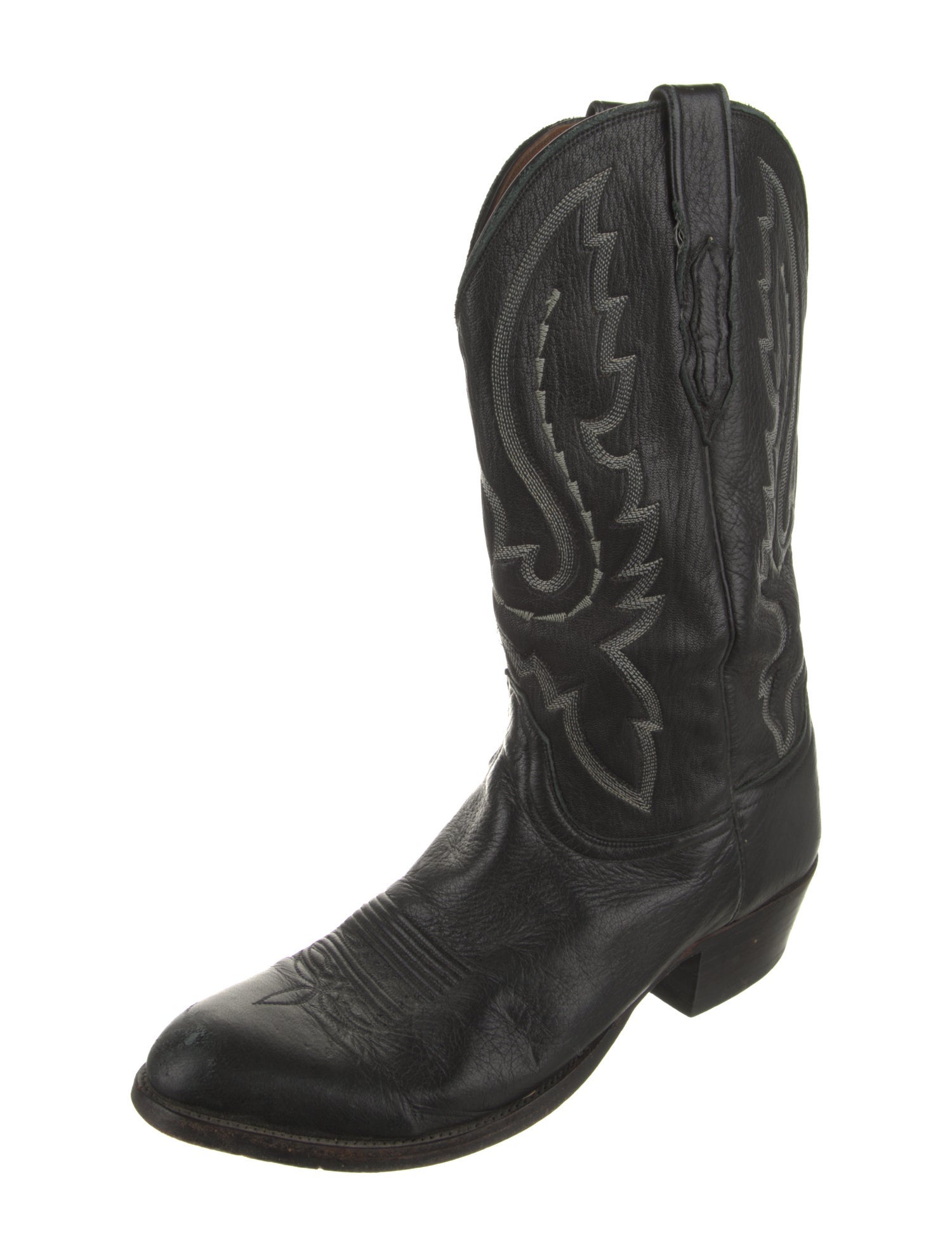 Lucchese Leather Embroidered Accent Western Boots