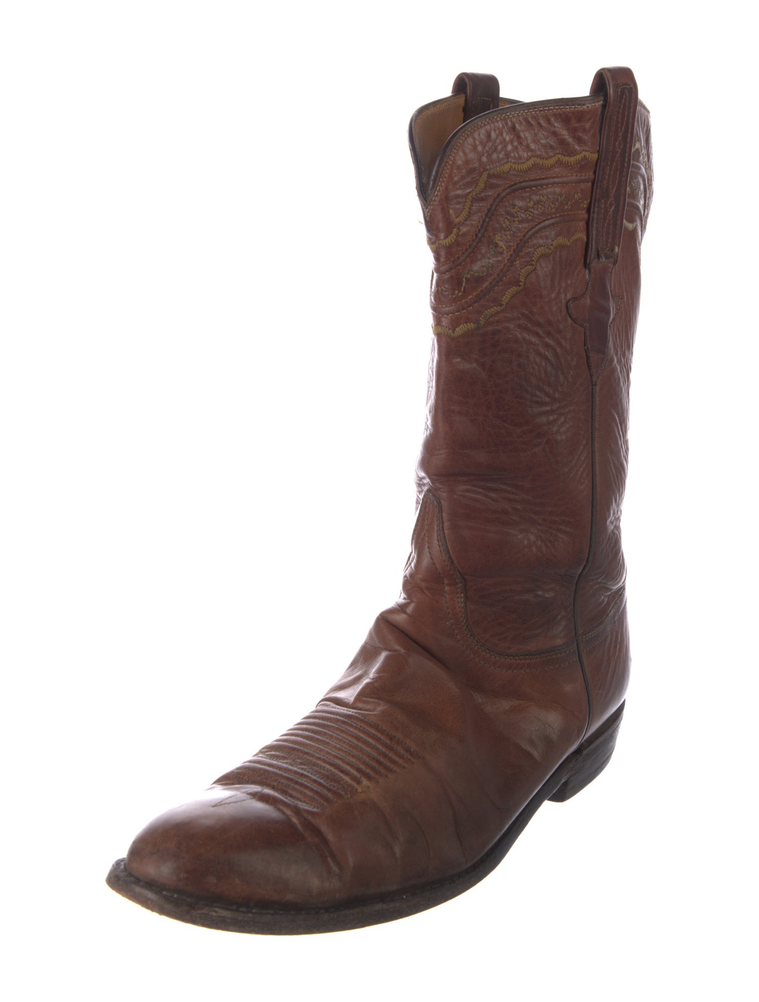 Lucchese Leather Embroidered Accent Western Boots