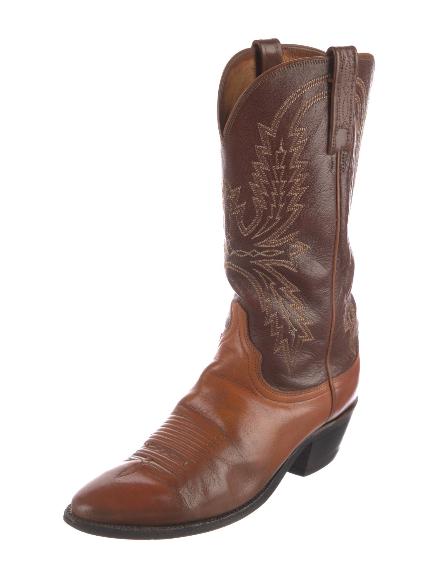 Lucchese Leather Embroidered Accent Western Boots