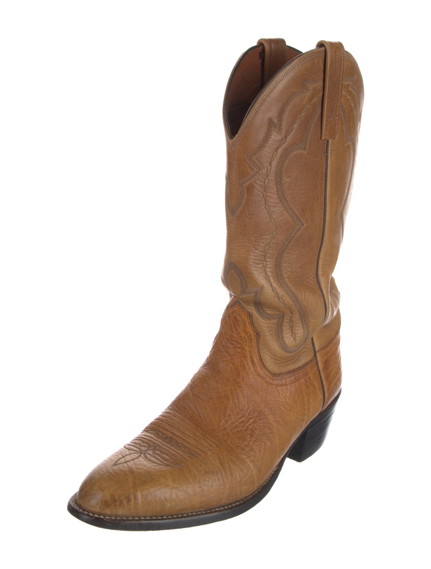 Lucchese Leather Embroidered Accent Western Boots
