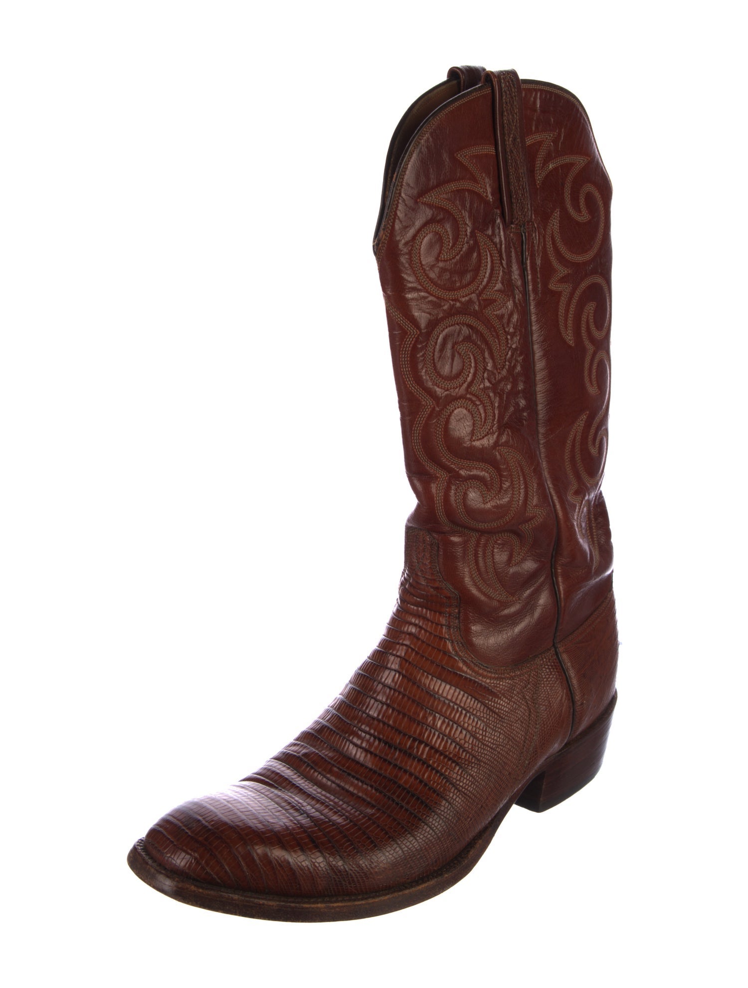 Lucchese Leather Embroidered Accent Western Boots