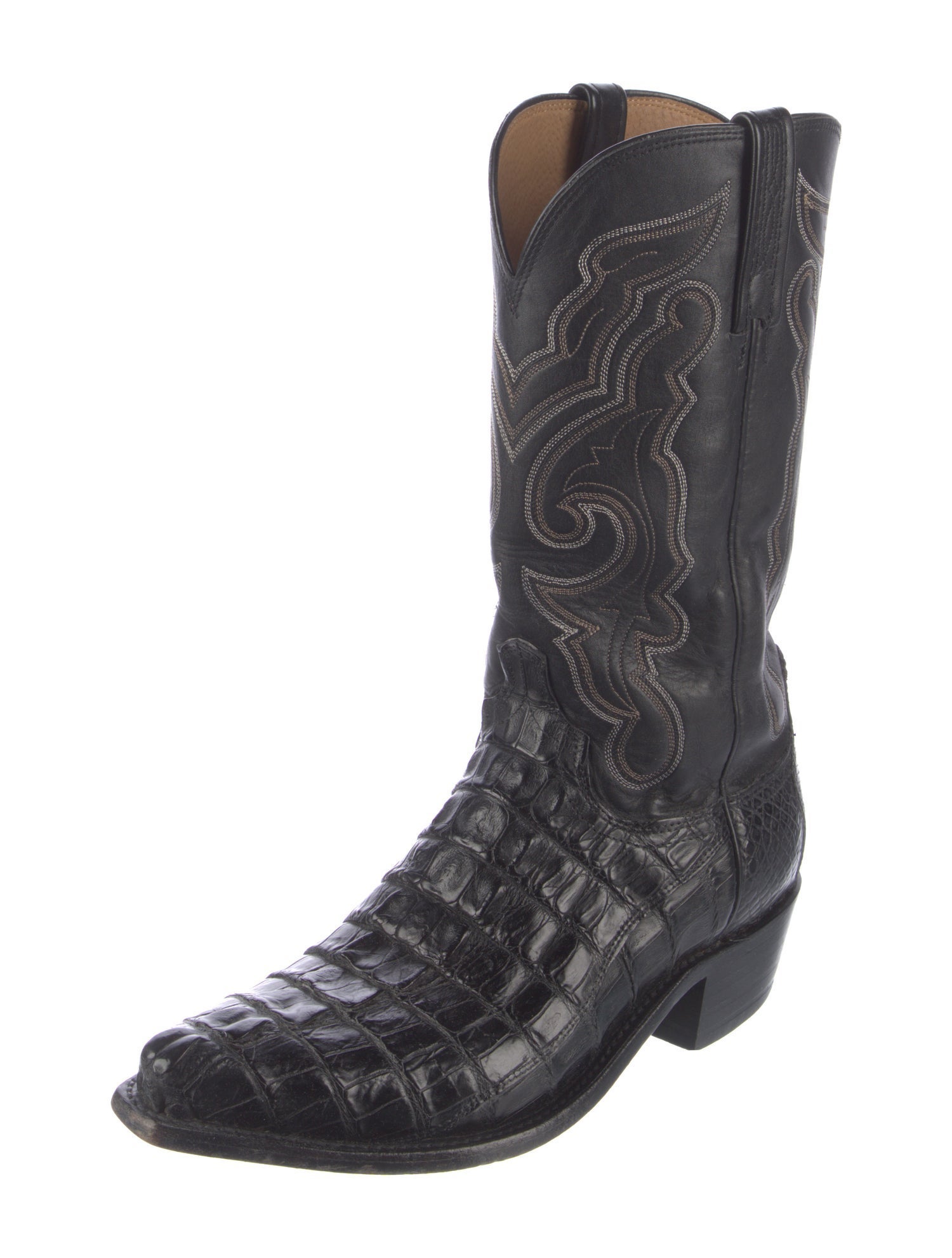Lucchese Crocodile Embroidered Accent Western Boots