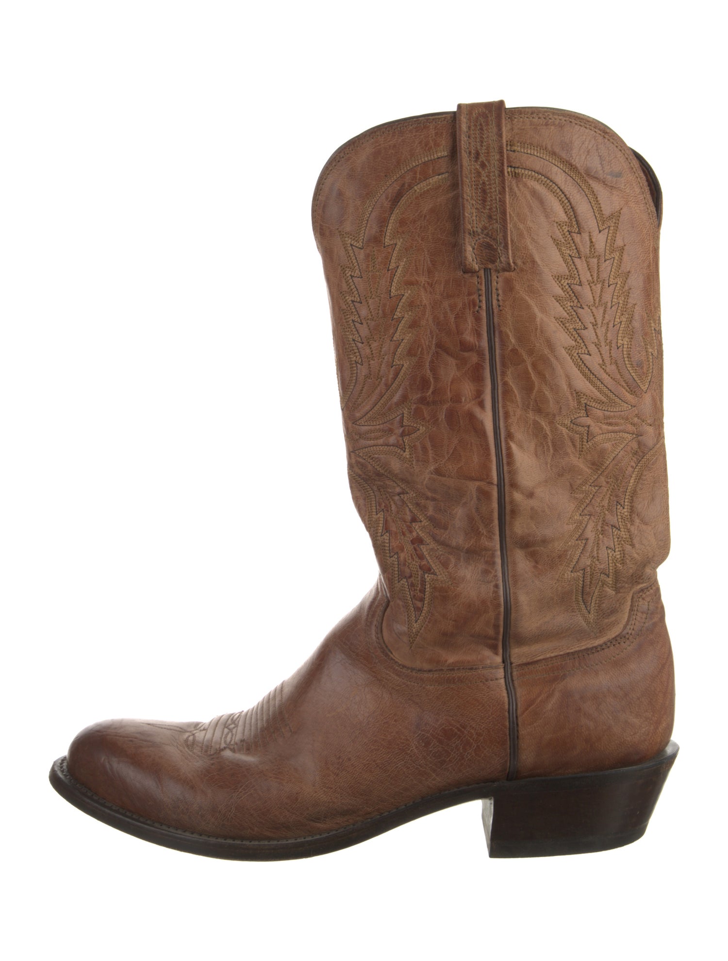 Lucchese Leather Embroidered Accent Western Boots