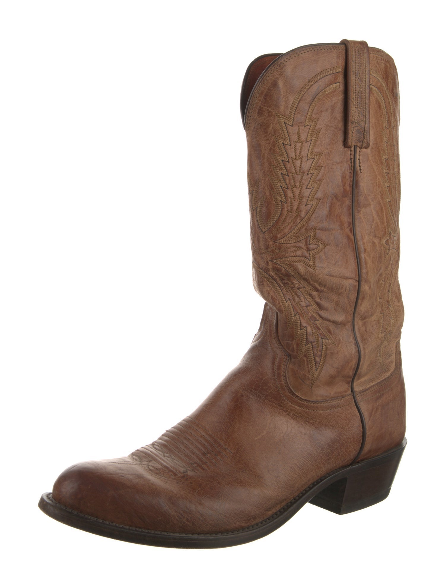 Lucchese Leather Embroidered Accent Western Boots