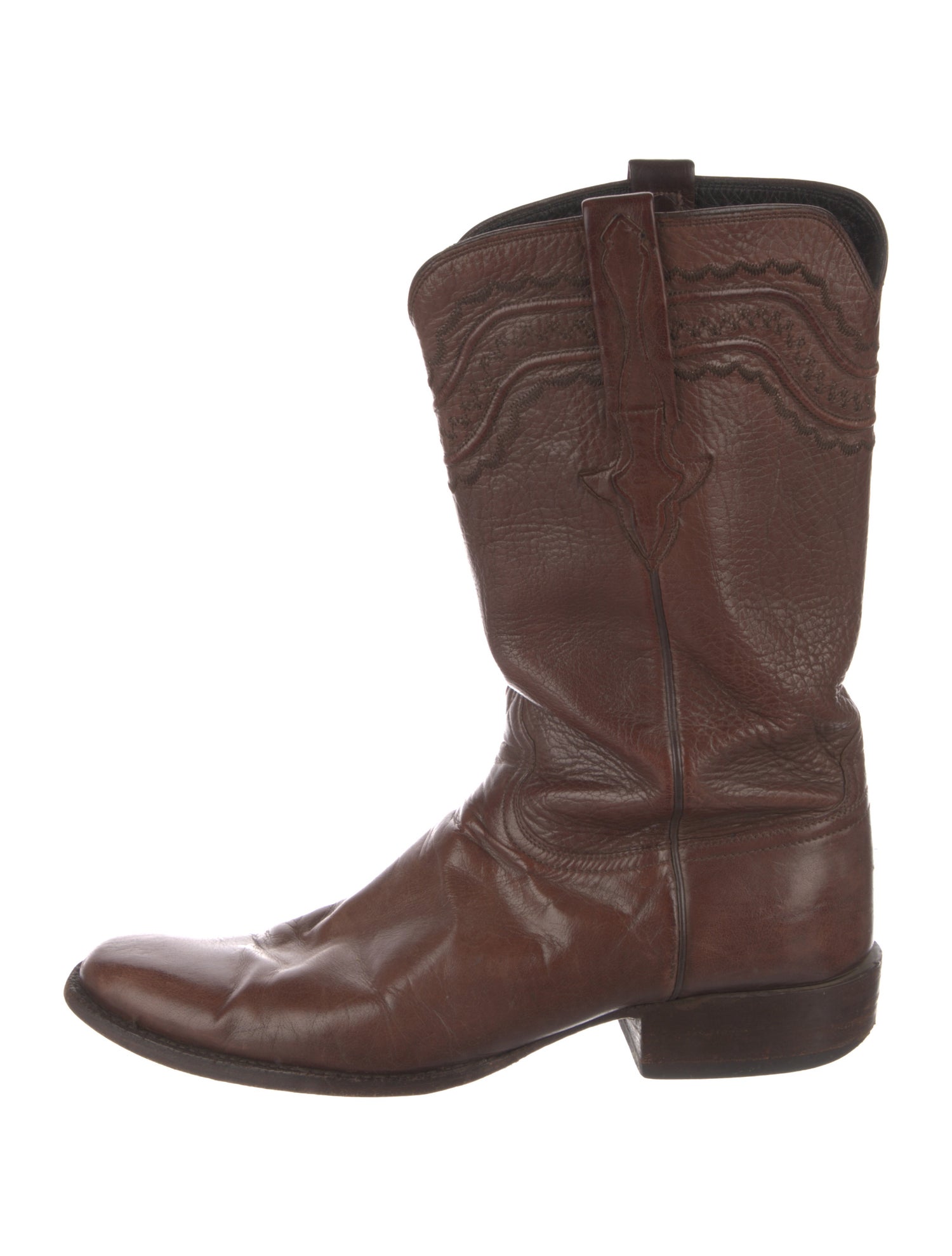 Lucchese Leather Embroidered Accent Western Boots