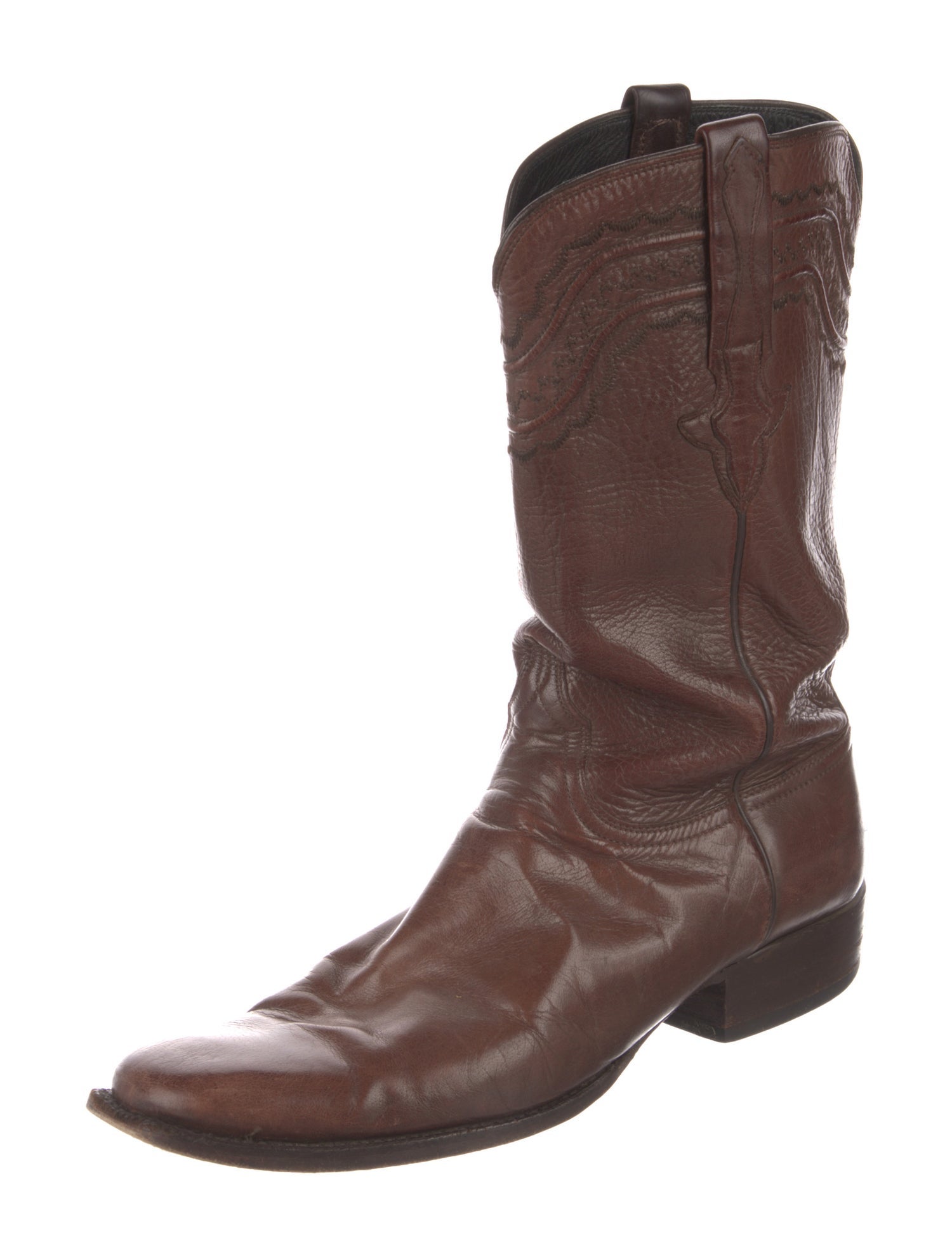 Lucchese Leather Embroidered Accent Western Boots