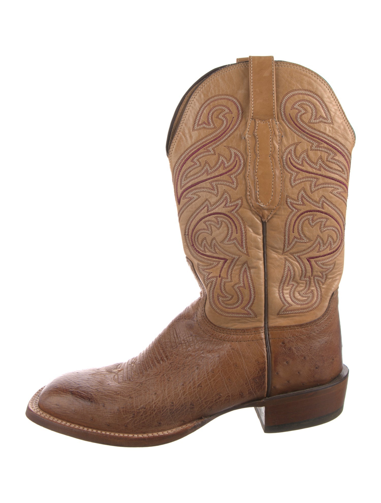 Lucchese Leather Embroidered Accent Western Boots
