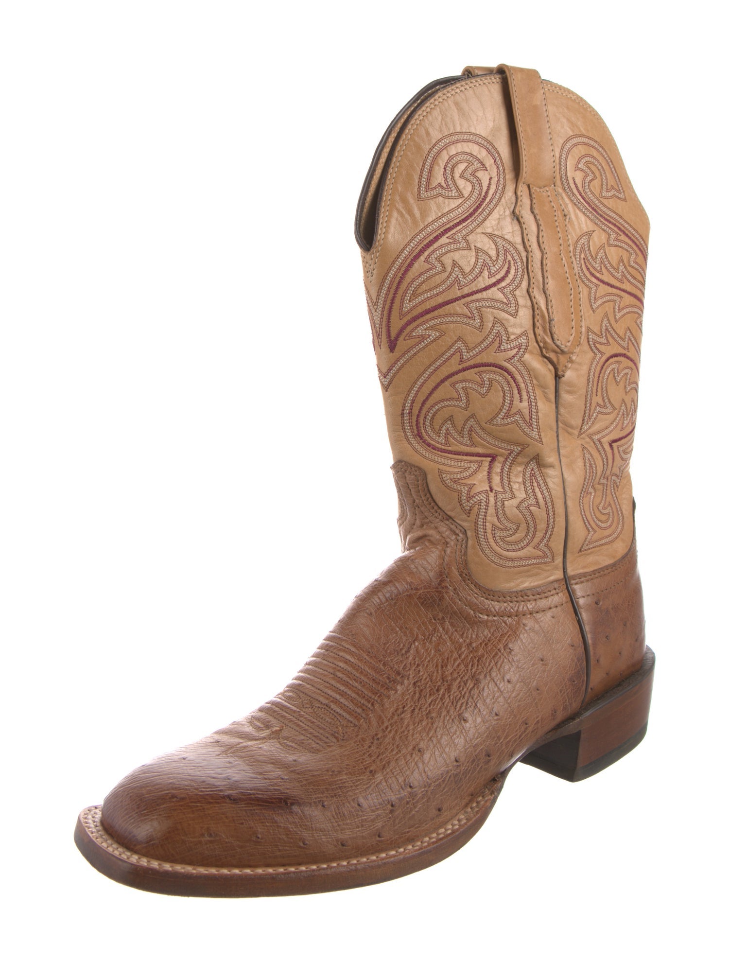 Lucchese Leather Embroidered Accent Western Boots