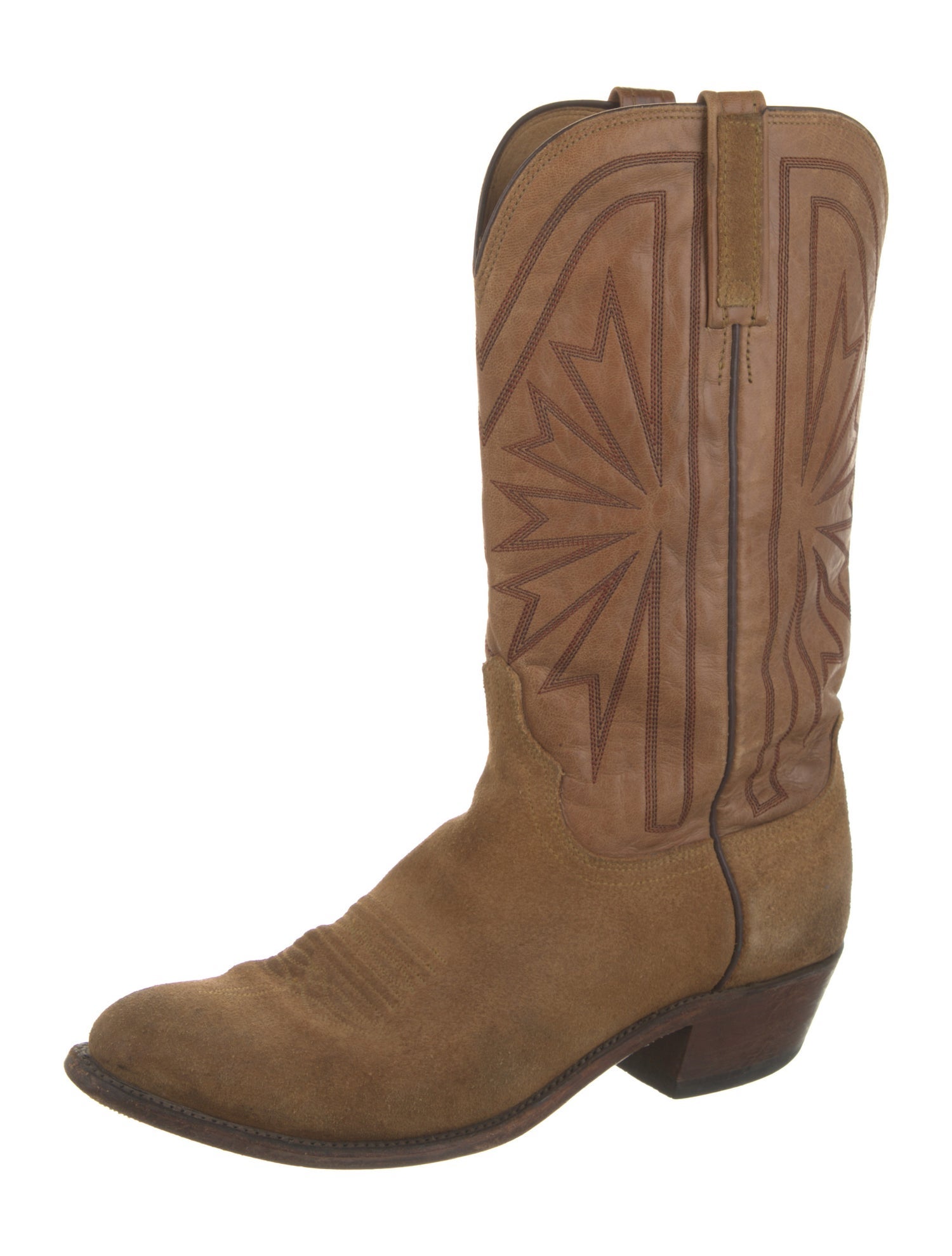 Lucchese Leather Embroidered Accent Western Boots