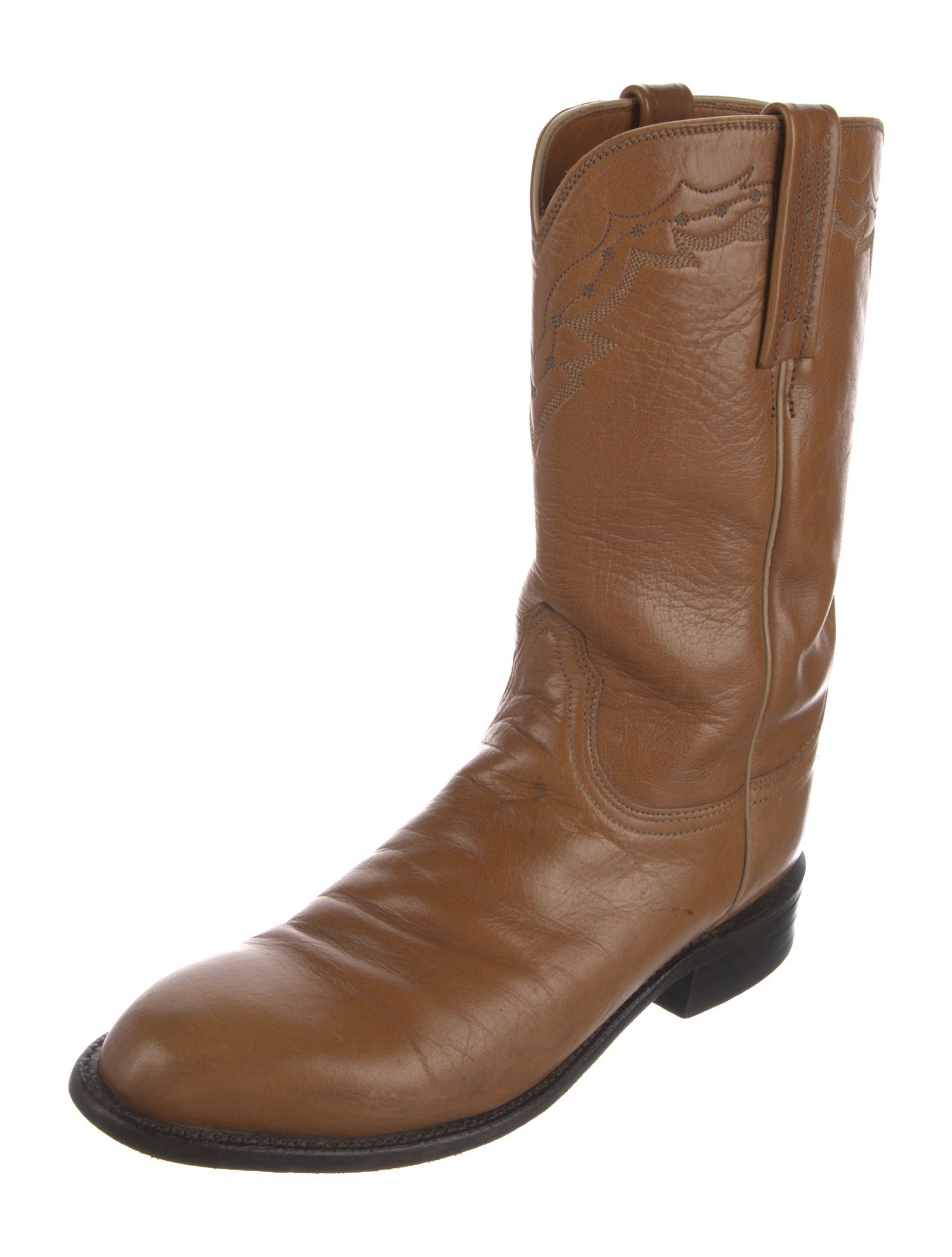 Lucchese Leather Embroidered Accent Western Boots