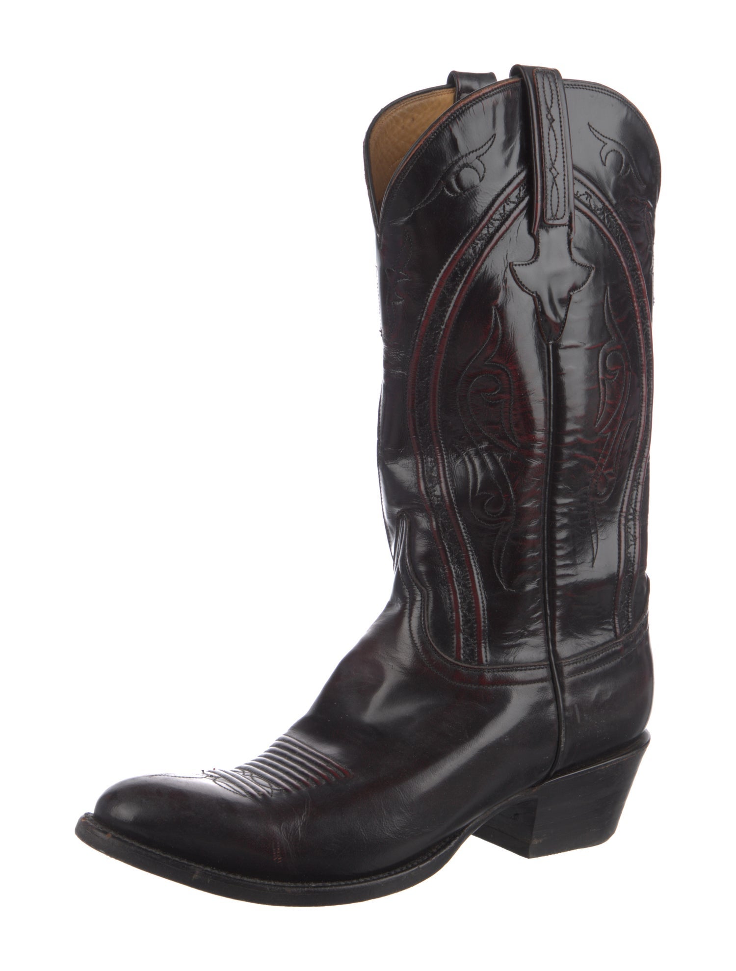 Lucchese Leather Embroidered Accent Western Boots