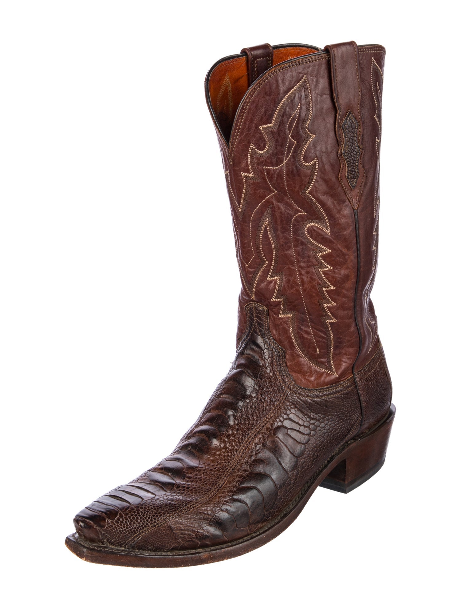 Lucchese Leather Embroidered Accent Western Boots