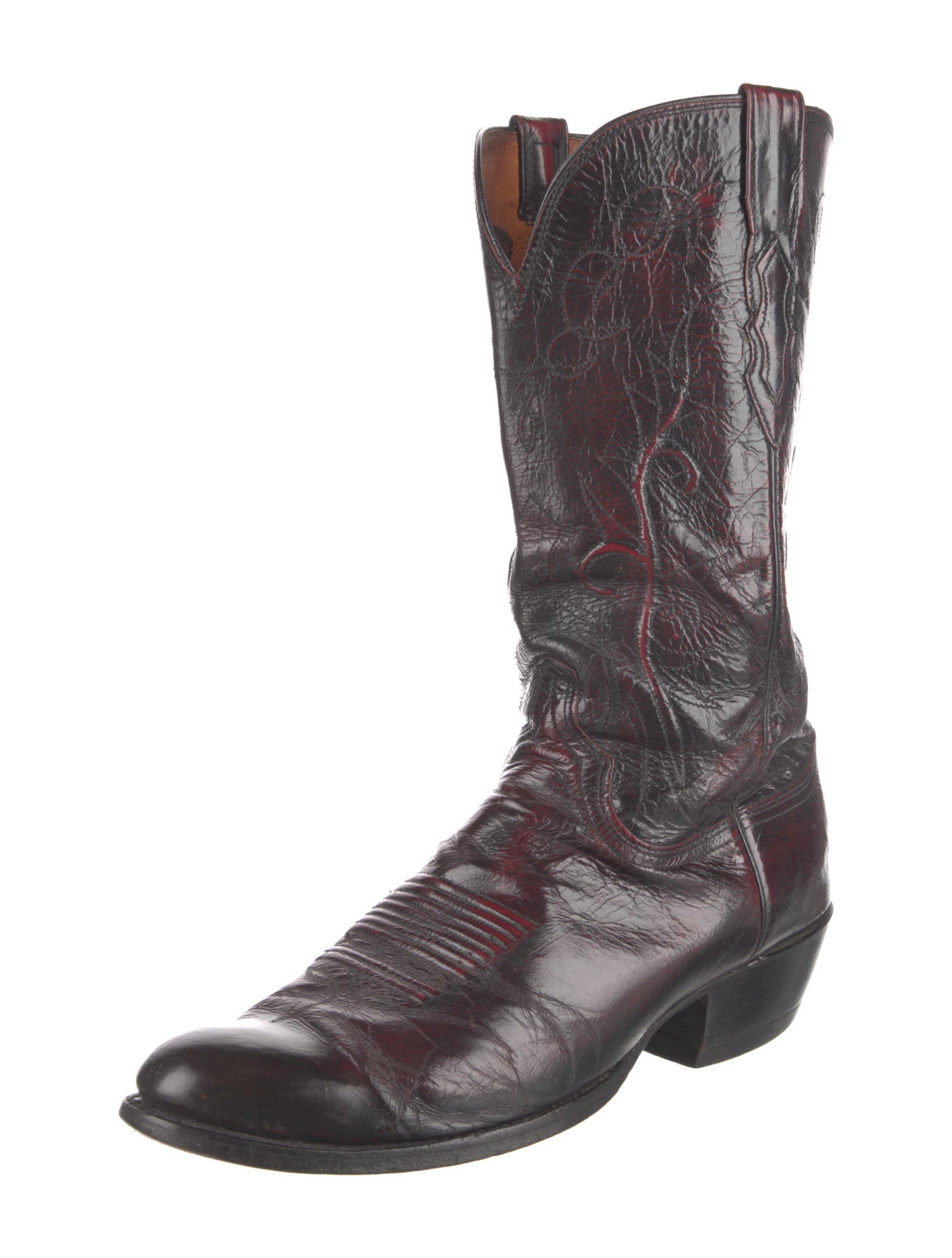 Lucchese Leather Embroidered Accent Western Boots