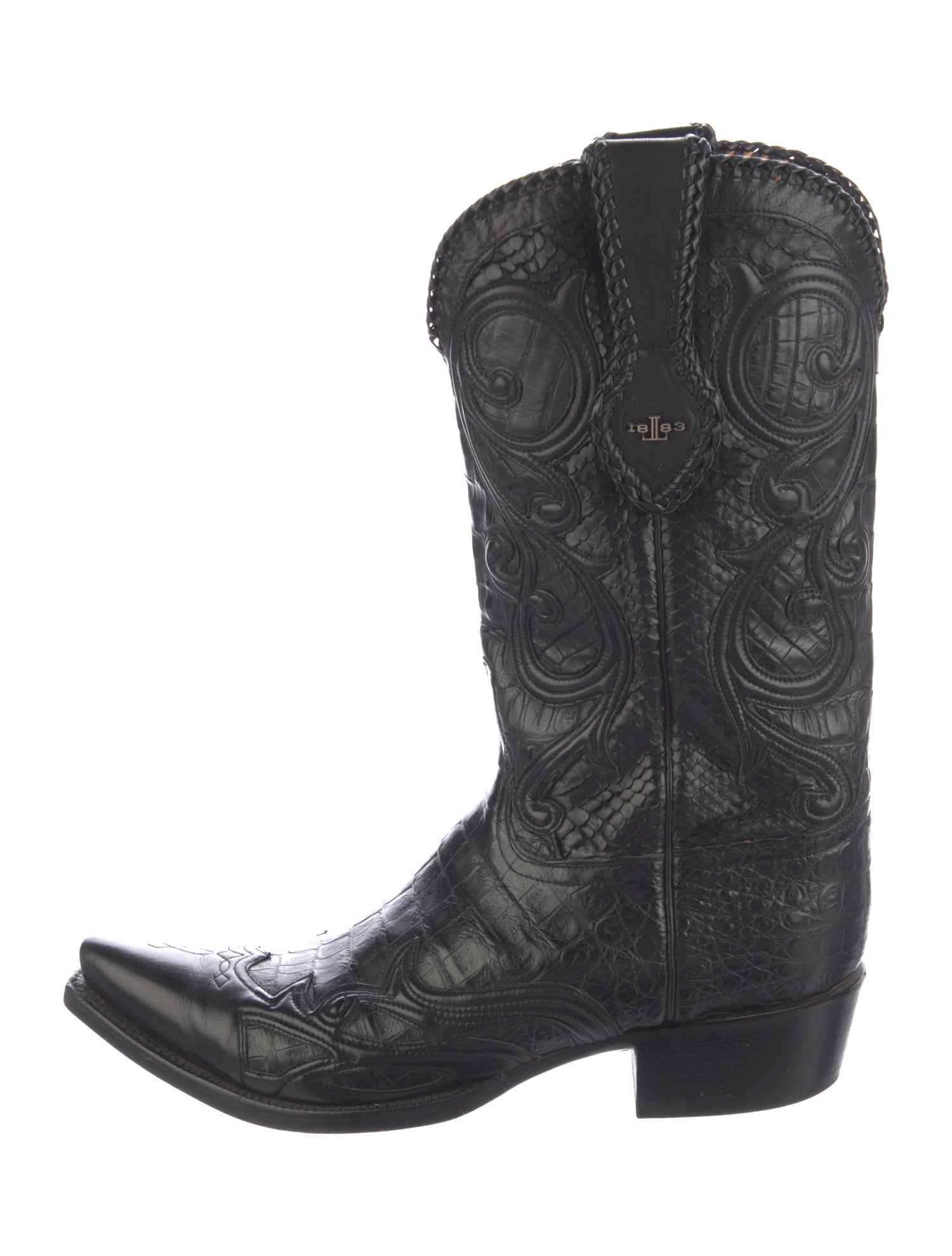 Lucchese Leather Embroidered Accent Western Boots