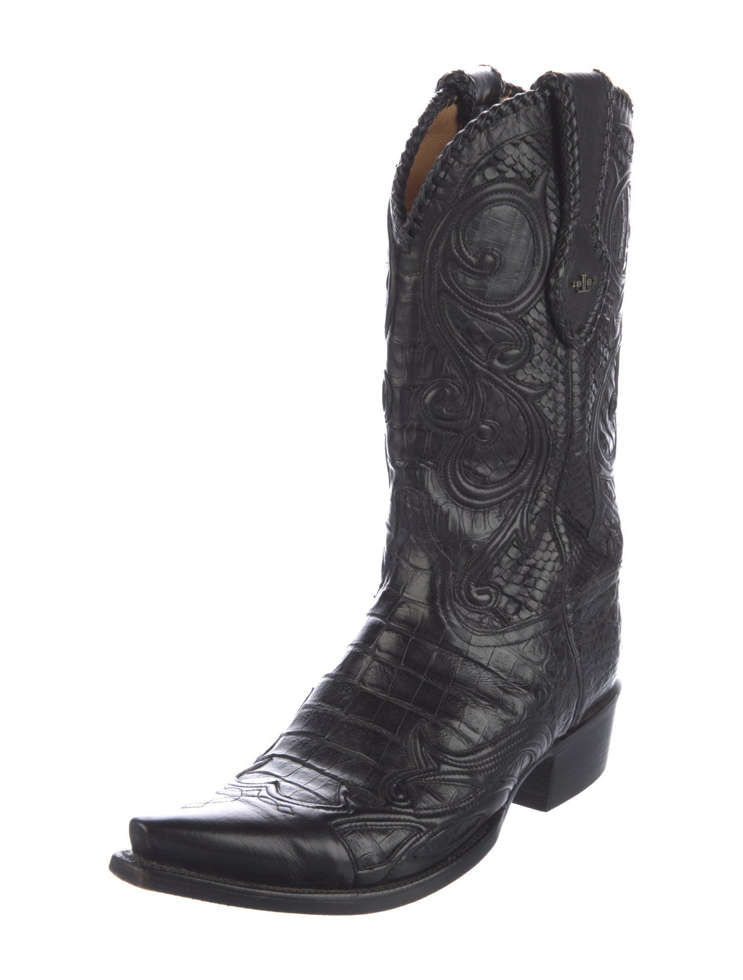 Lucchese Leather Embroidered Accent Western Boots