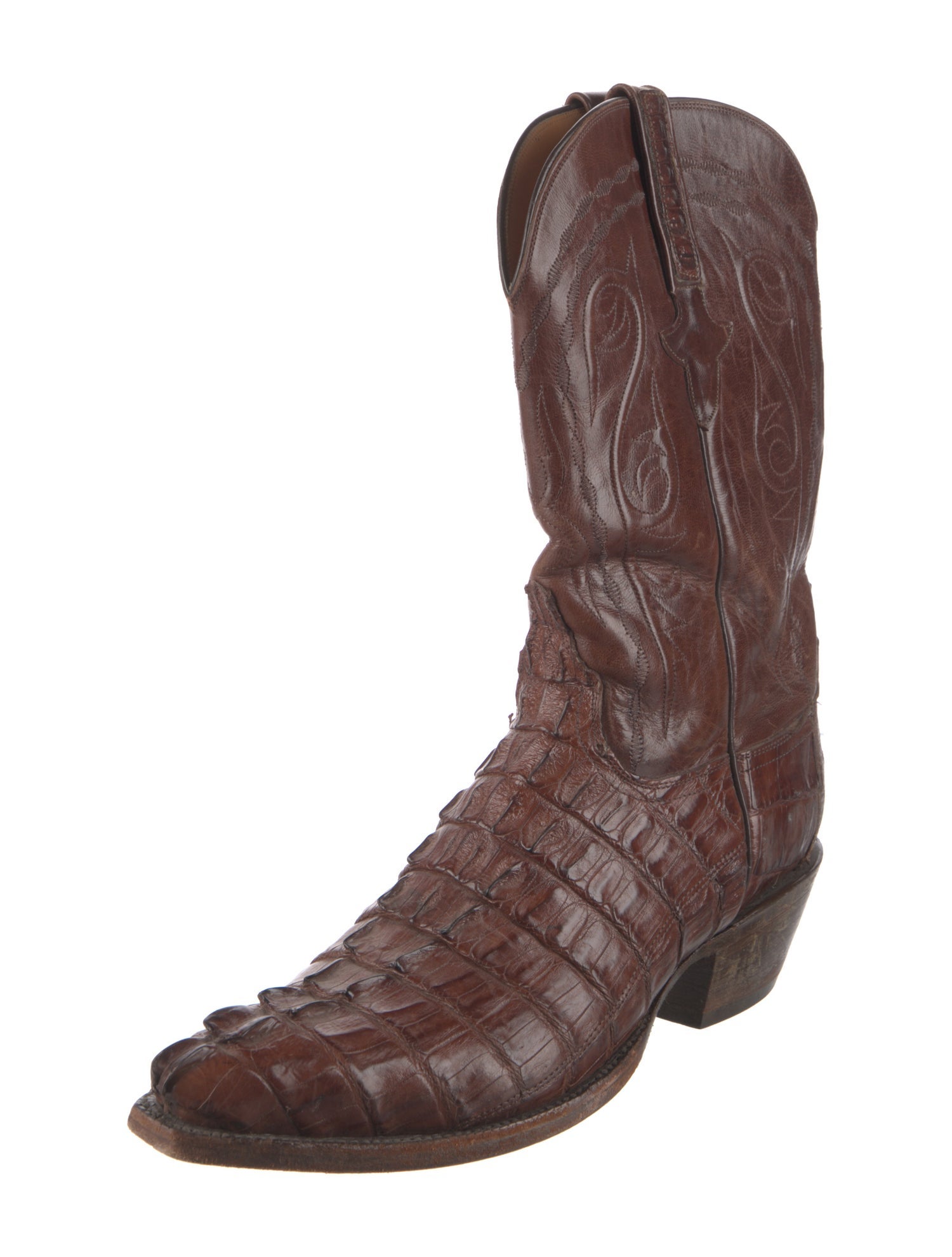 Lucchese Crocodile Embroidered Accent Western Boots