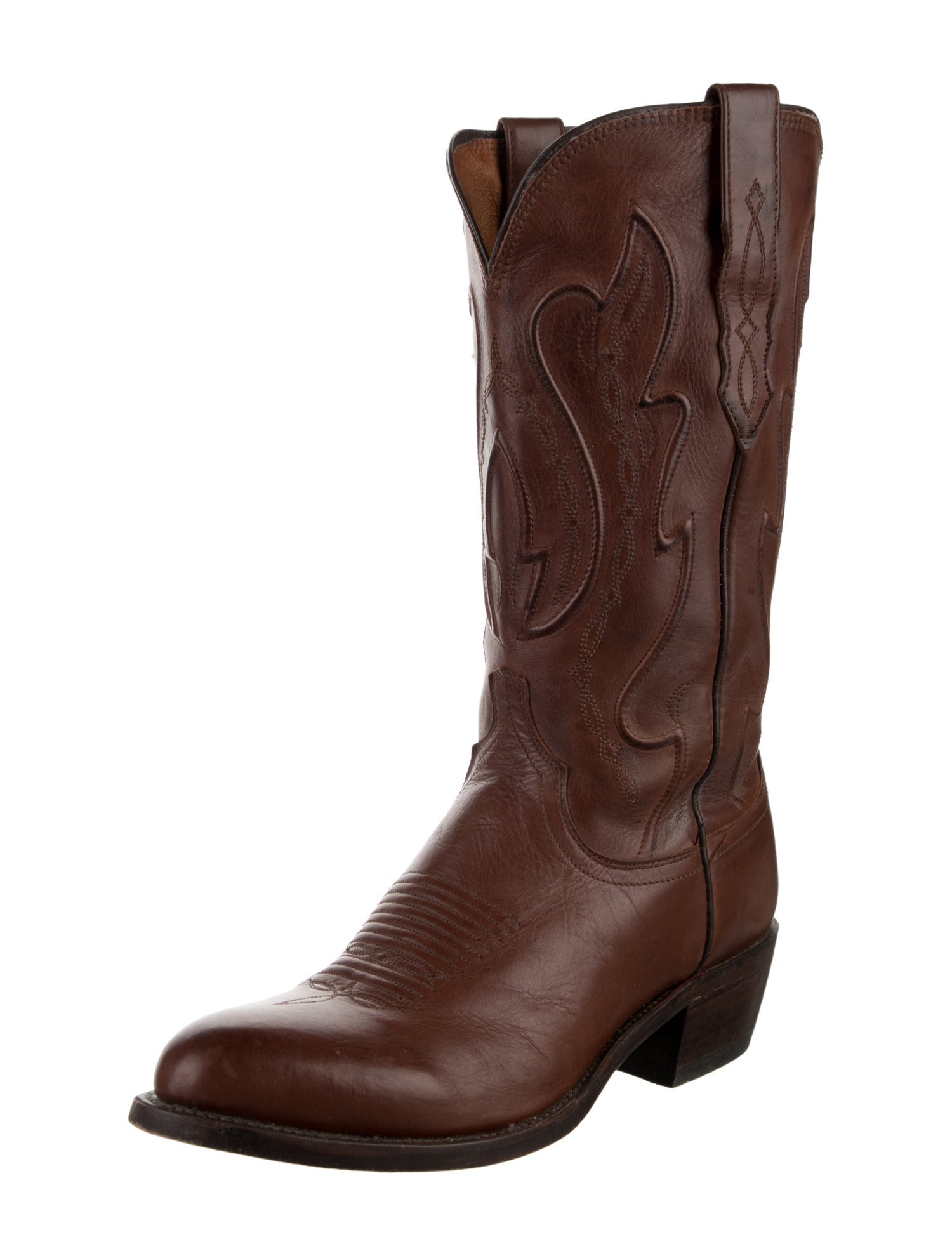 Lucchese Leather Embroidered Accent Western Boots