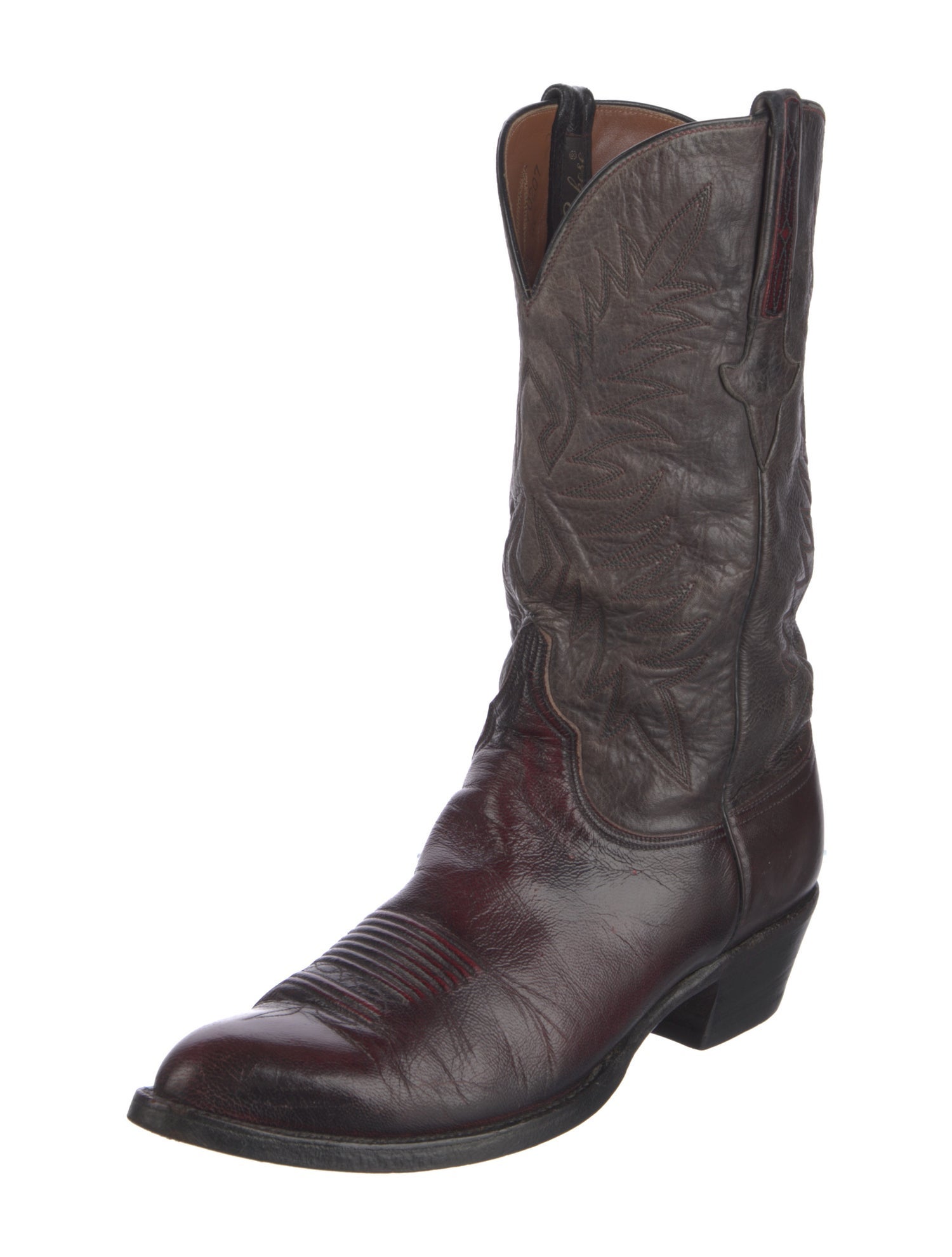 Lucchese Leather Embroidered Accent Western Boots