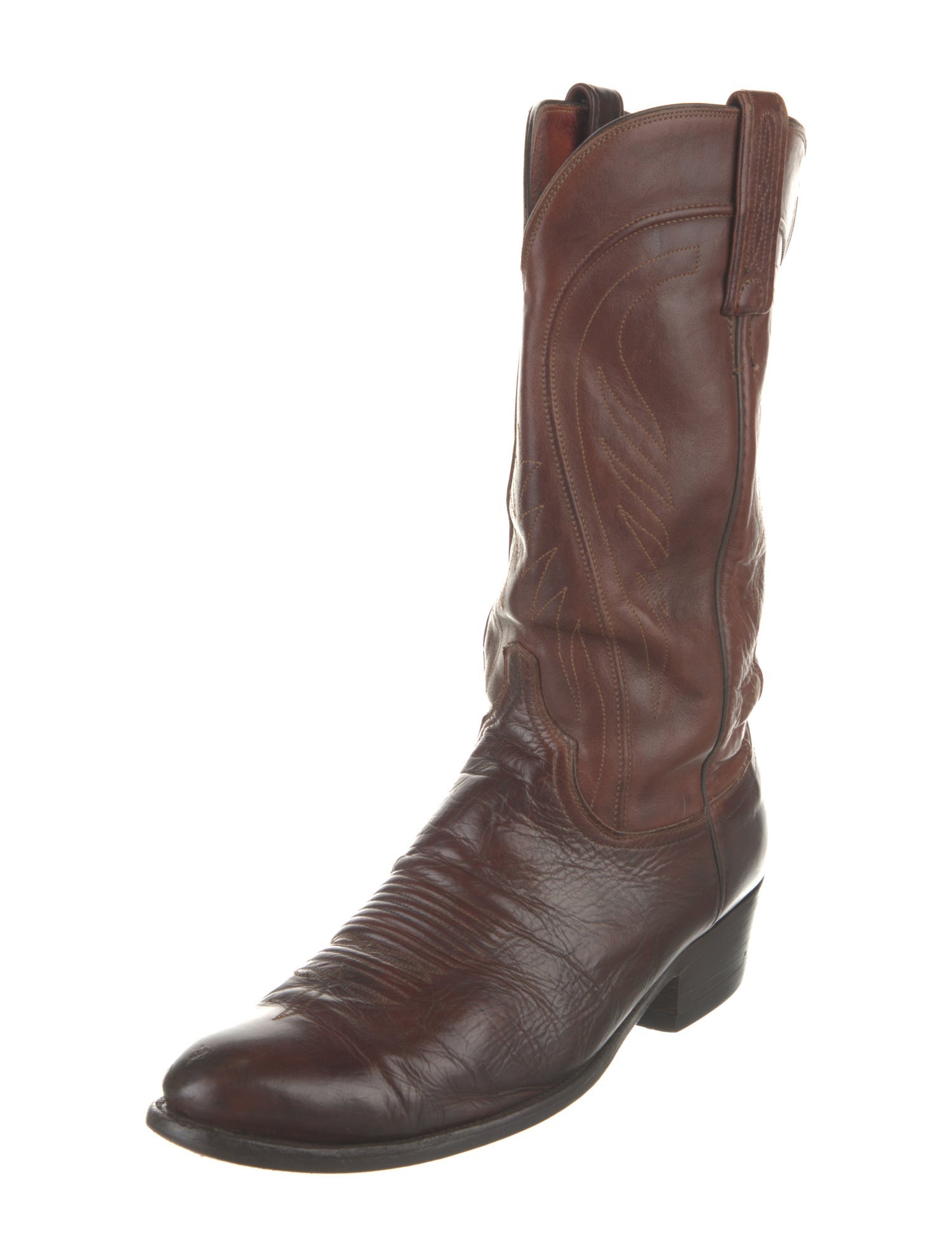 Lucchese Leather Embroidered Accent Western Boots
