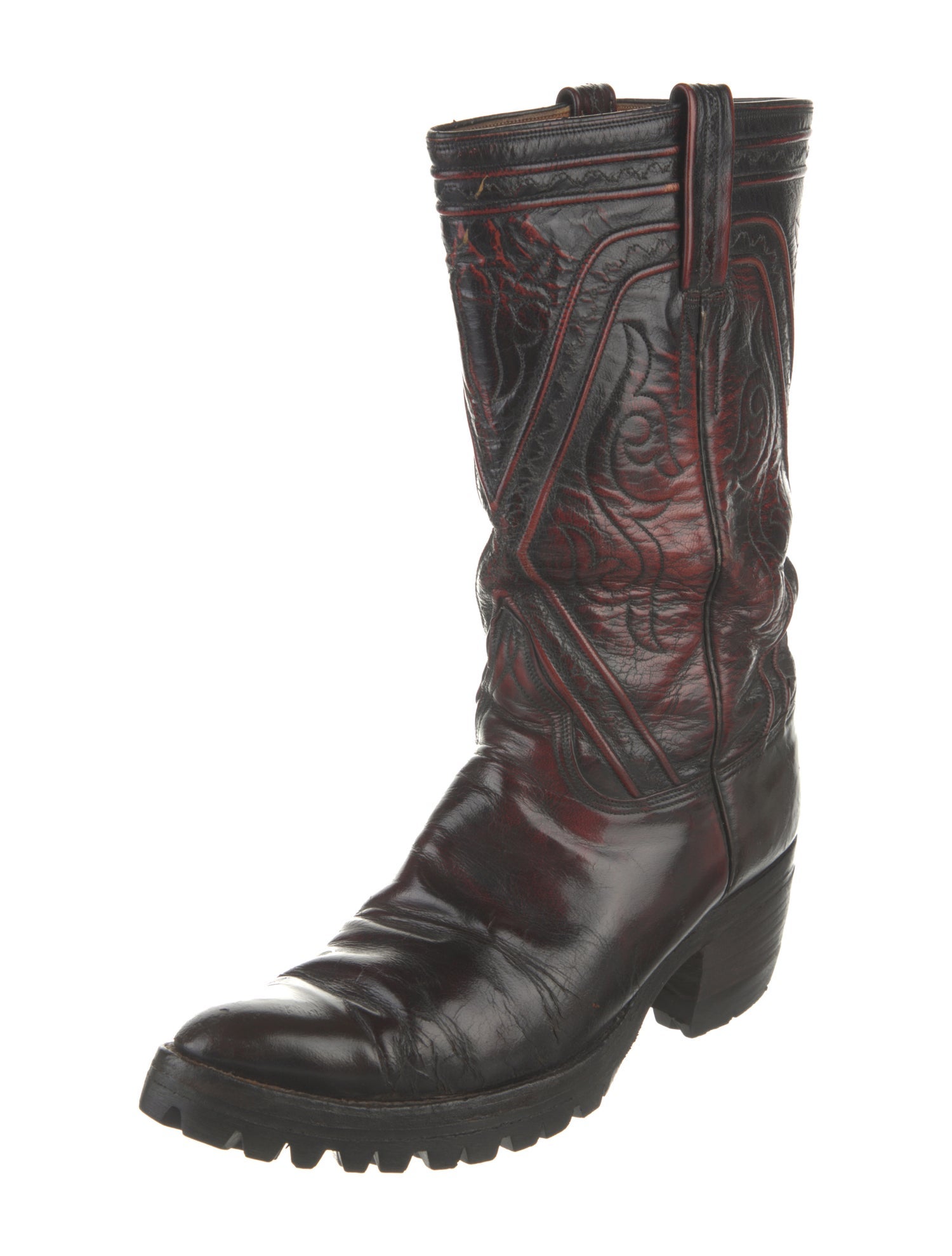 Lucchese Leather Distressed Accents Western Boots