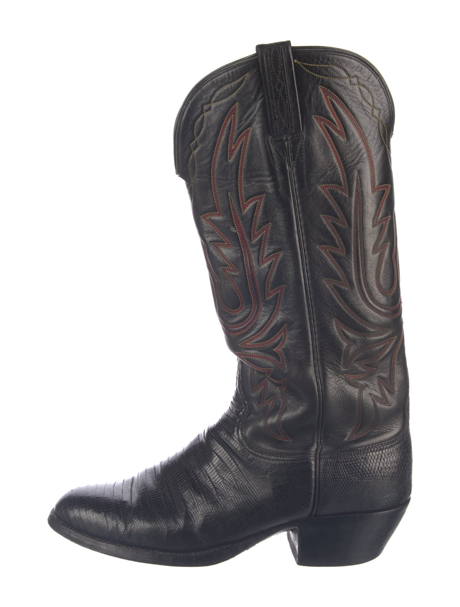 Lucchese Leather Embroidered Accent Western Boots