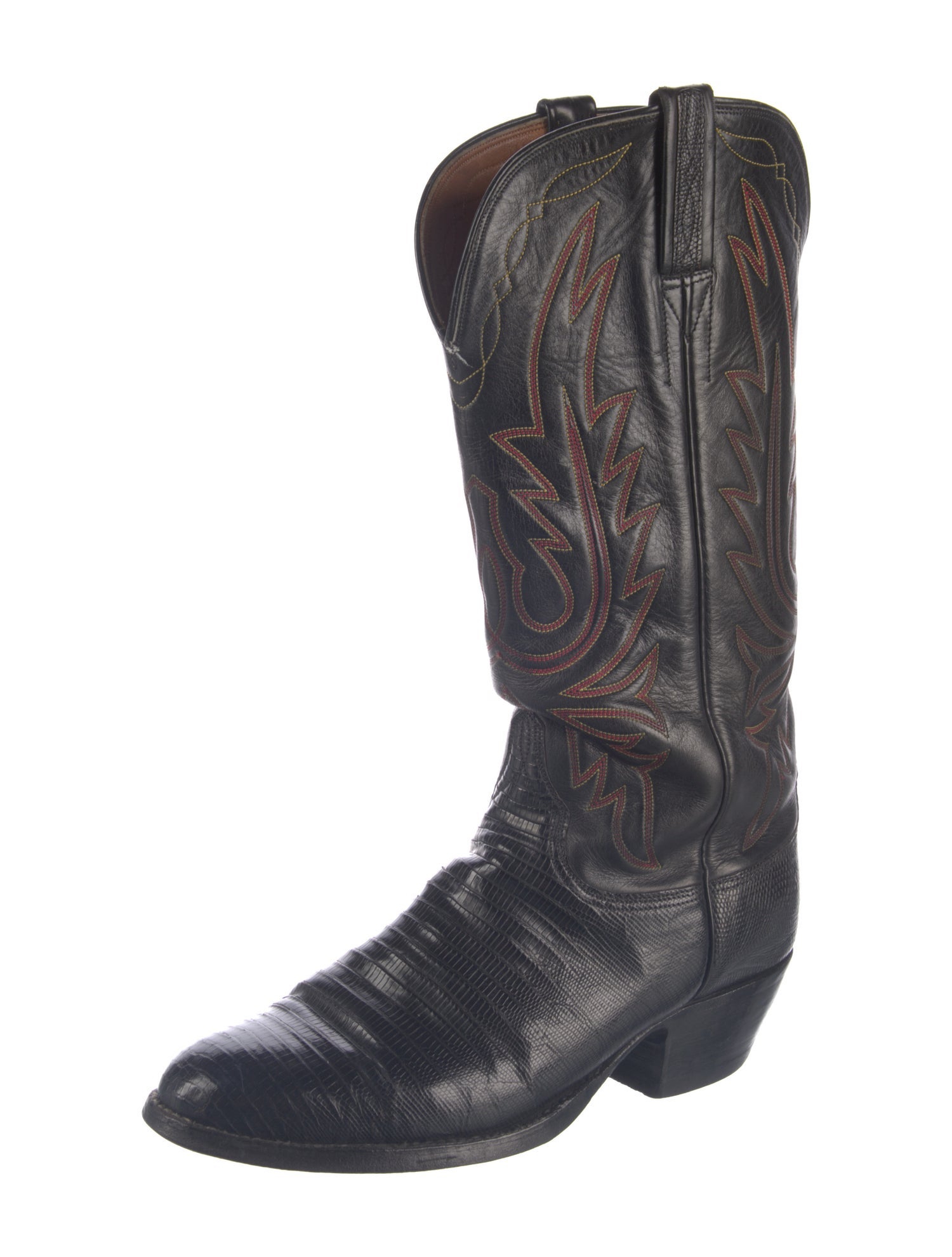 Lucchese Leather Embroidered Accent Western Boots