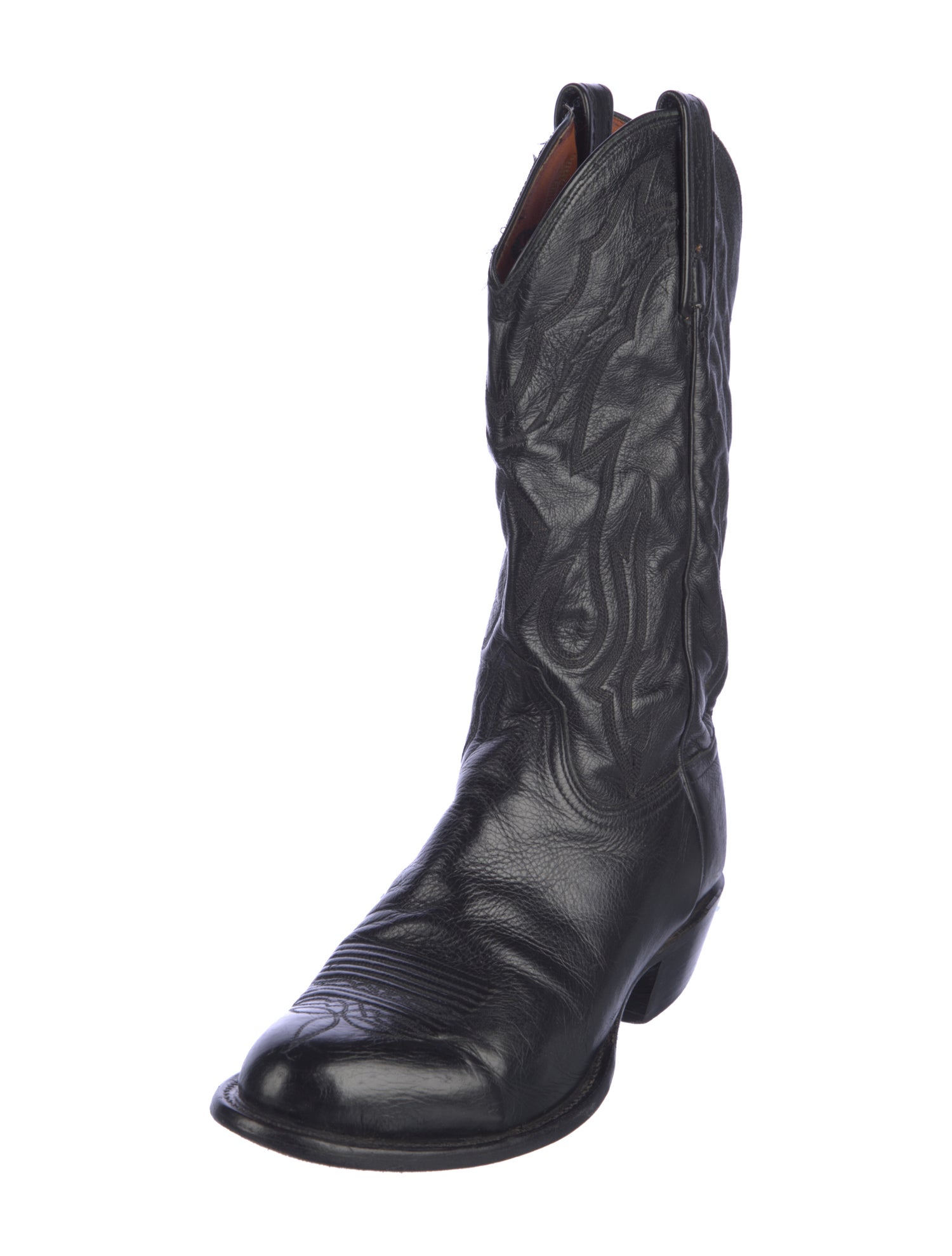 Lucchese Leather Embroidered Accent Western Boots