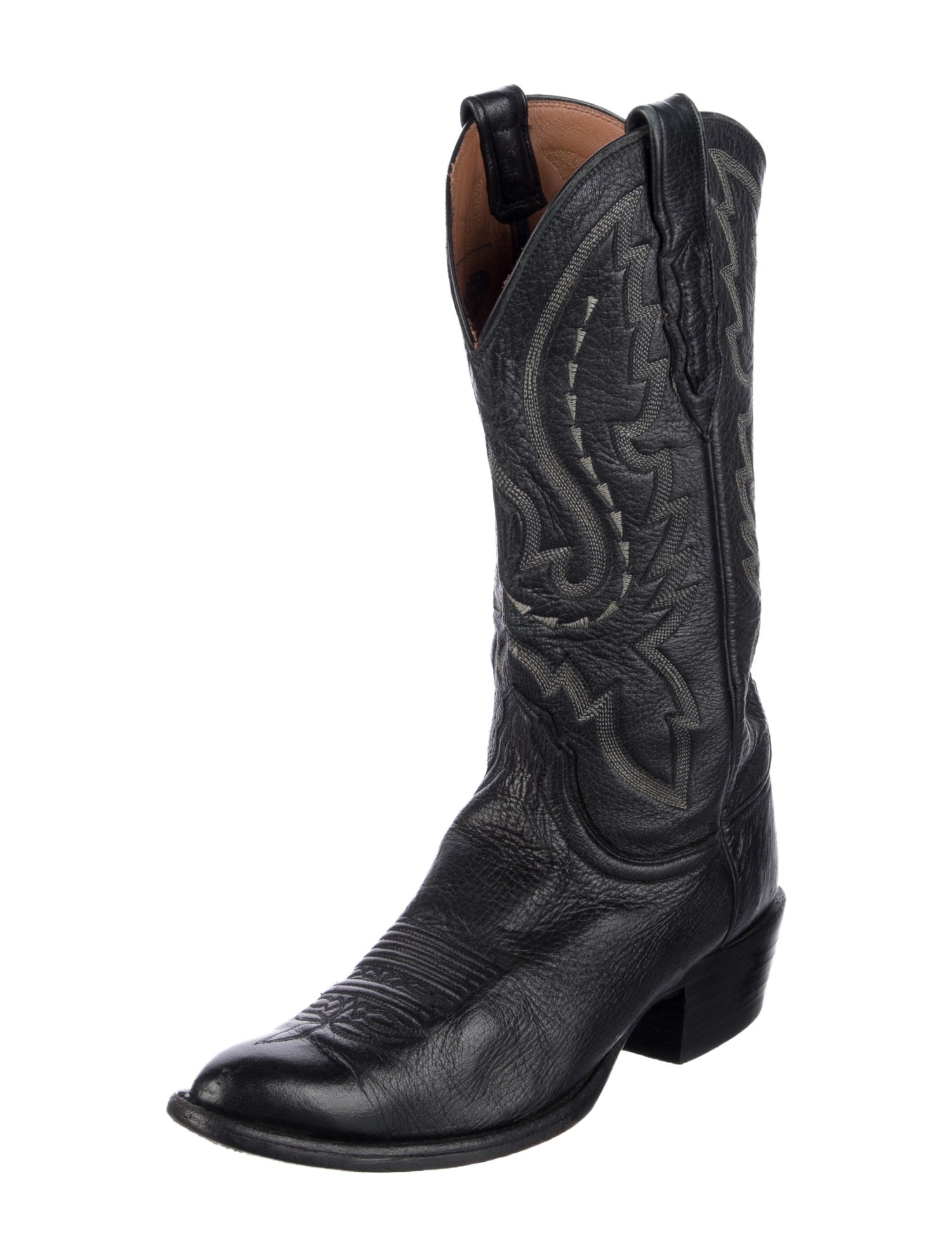 Lucchese Leather Embroidered Accent Western Boots