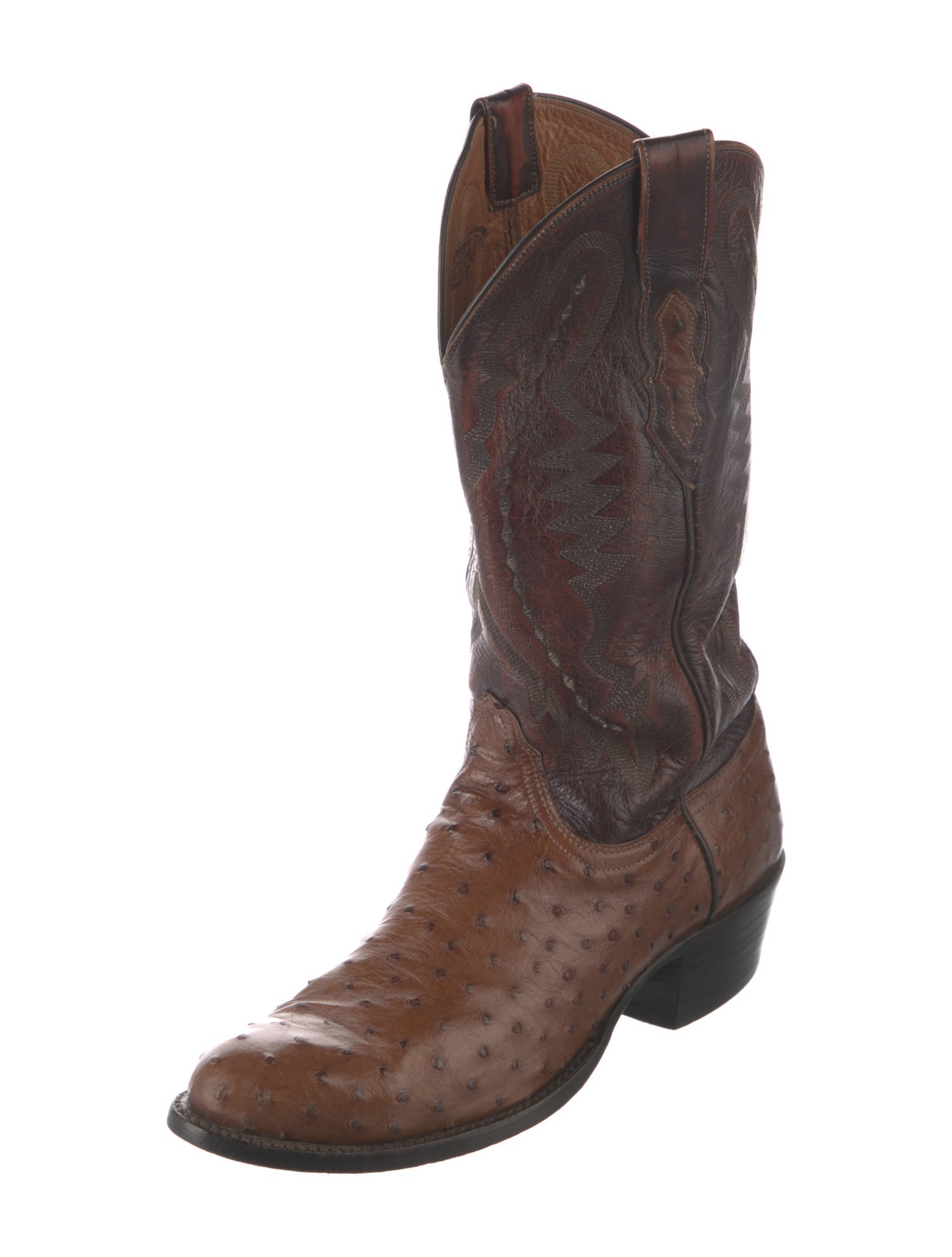 Lucchese Leather Embroidered Accent Western Boots