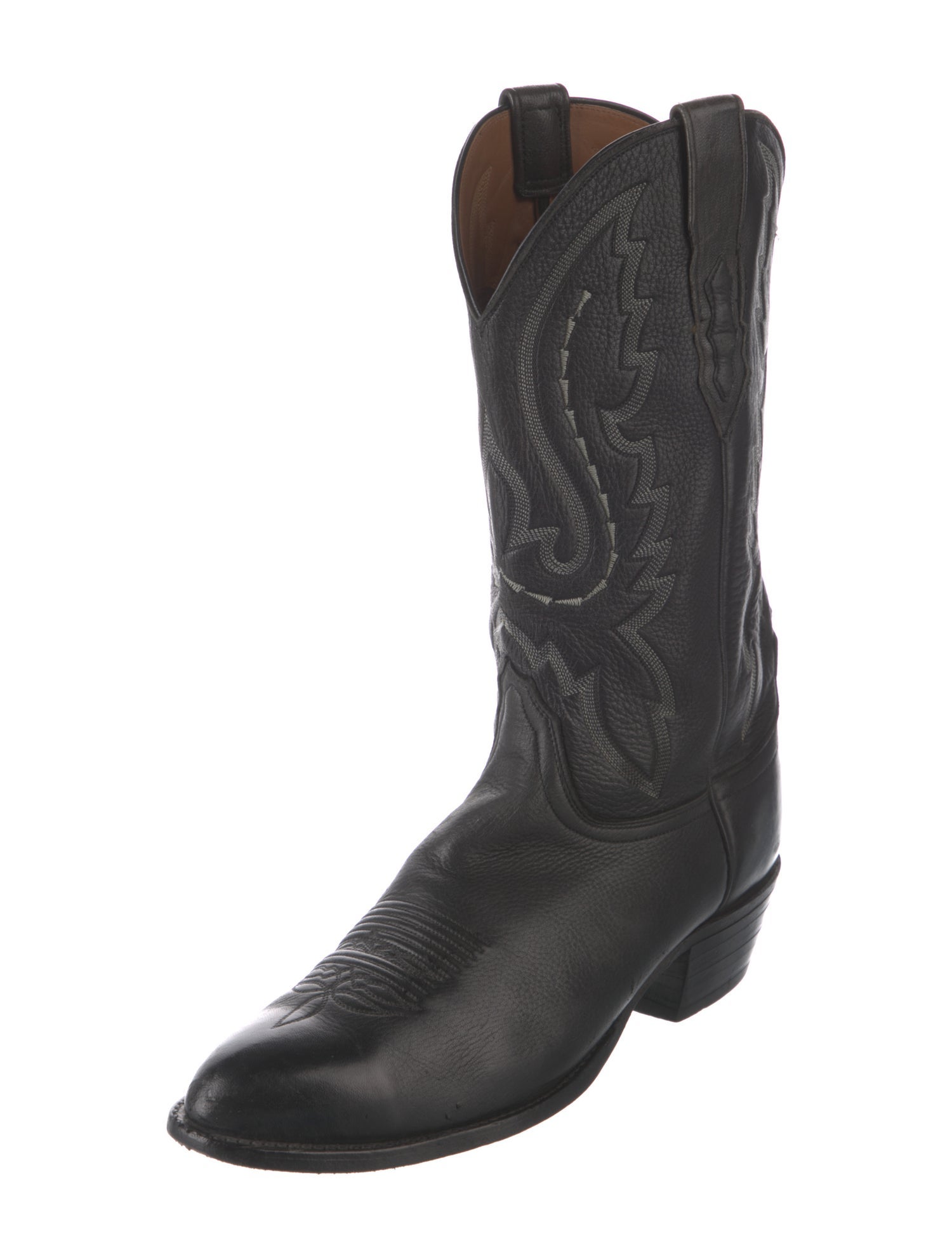 Lucchese Leather Embroidered Accent Western Boots