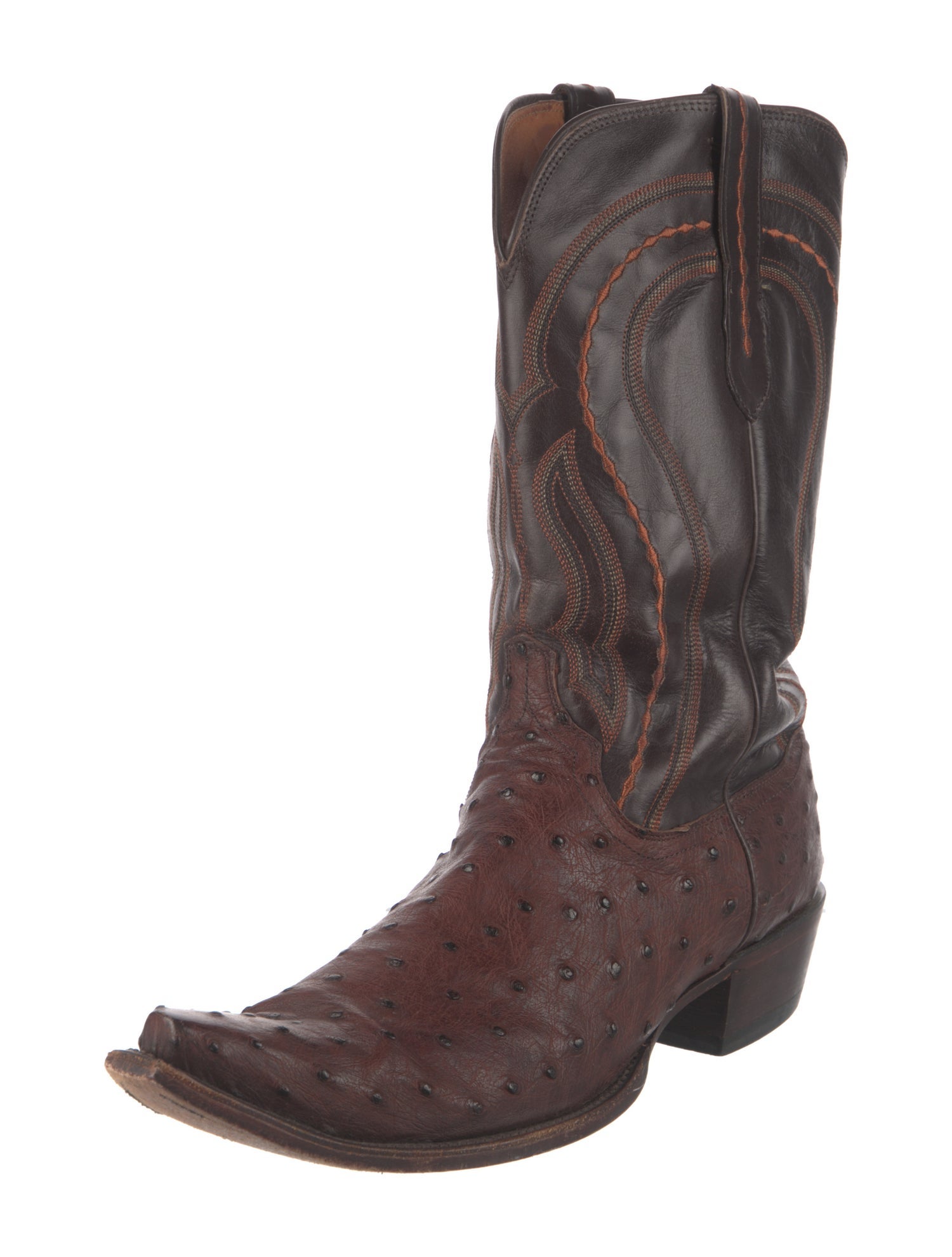 Lucchese Ostrich Embroidered Accent Western Boots