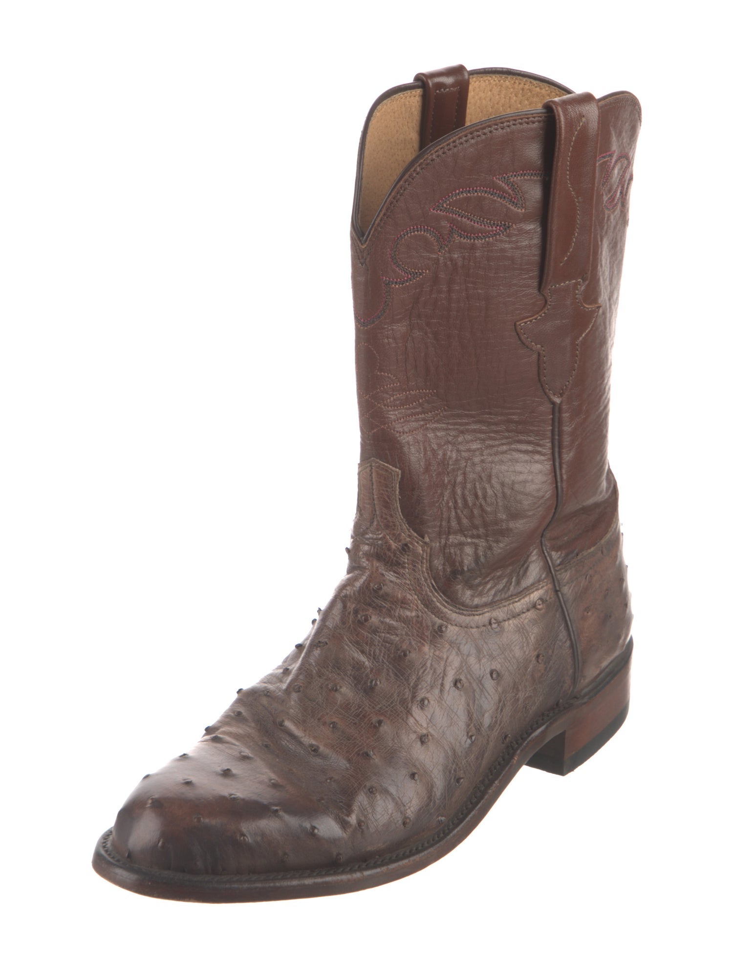 Lucchese Leather Embroidered Accent Western Boots