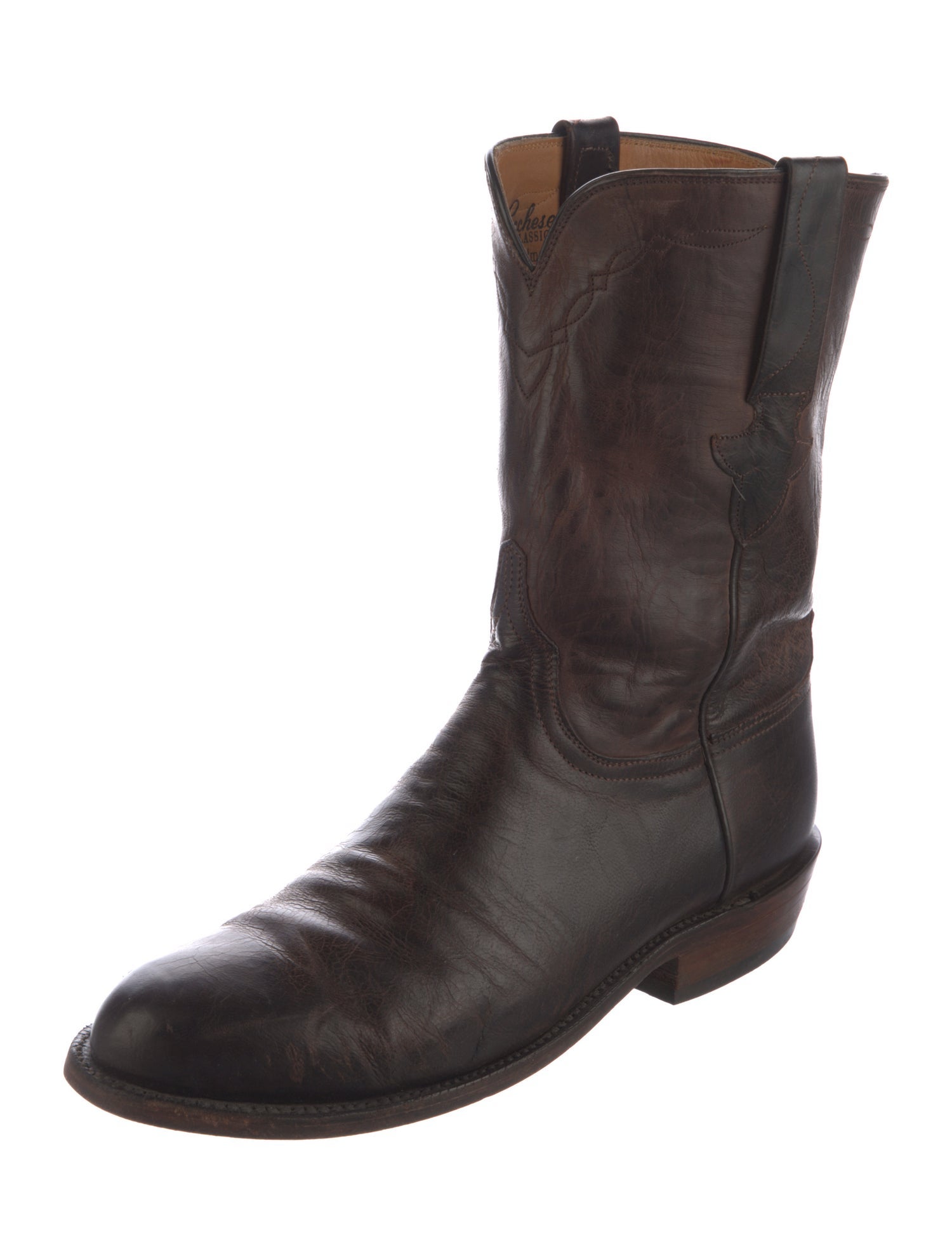 Lucchese Leather Leather Trim Embellishment Western Boots