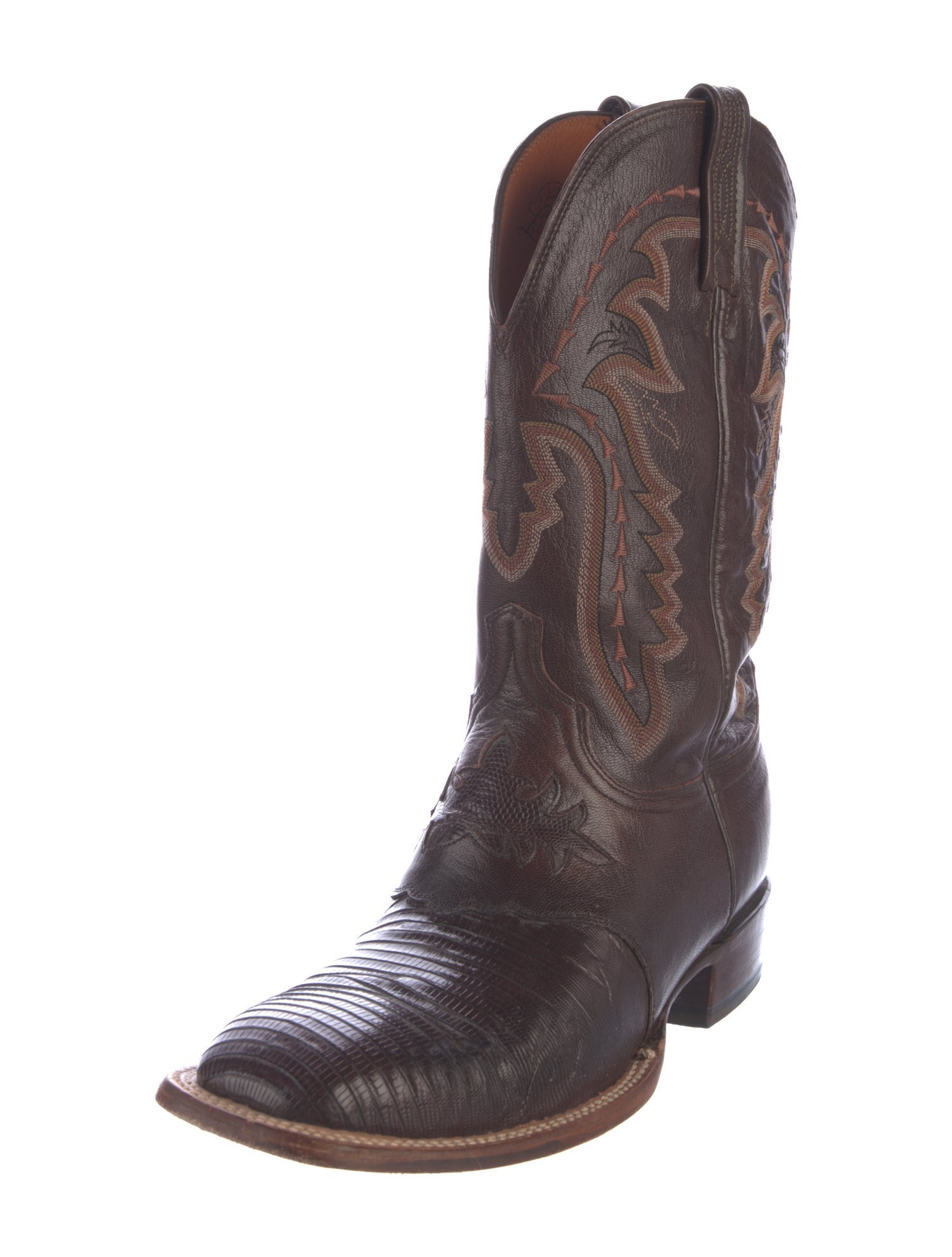 Lucchese Leather Embroidered Accent Western Boots