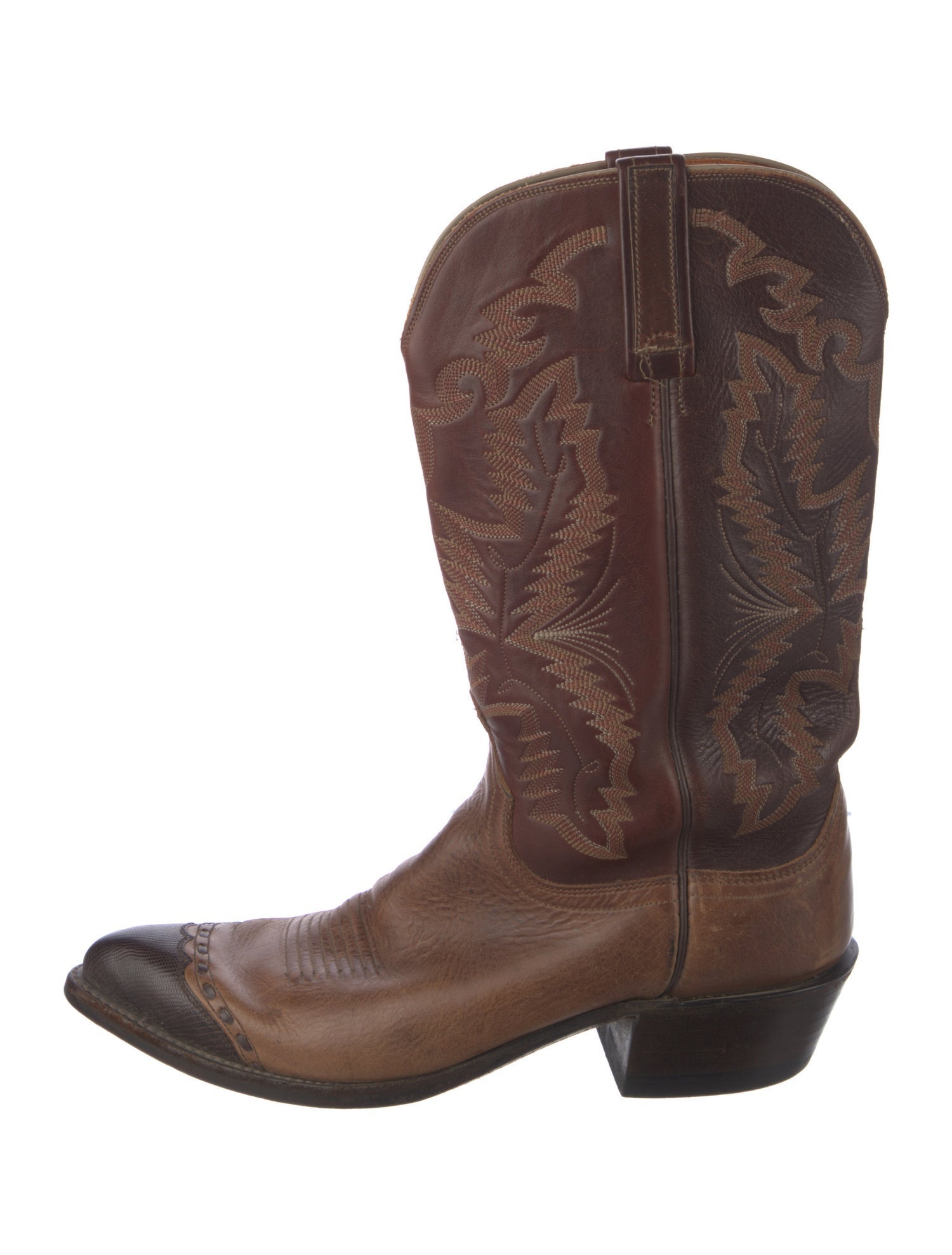Lucchese Leather Embroidered Accent Western Boots