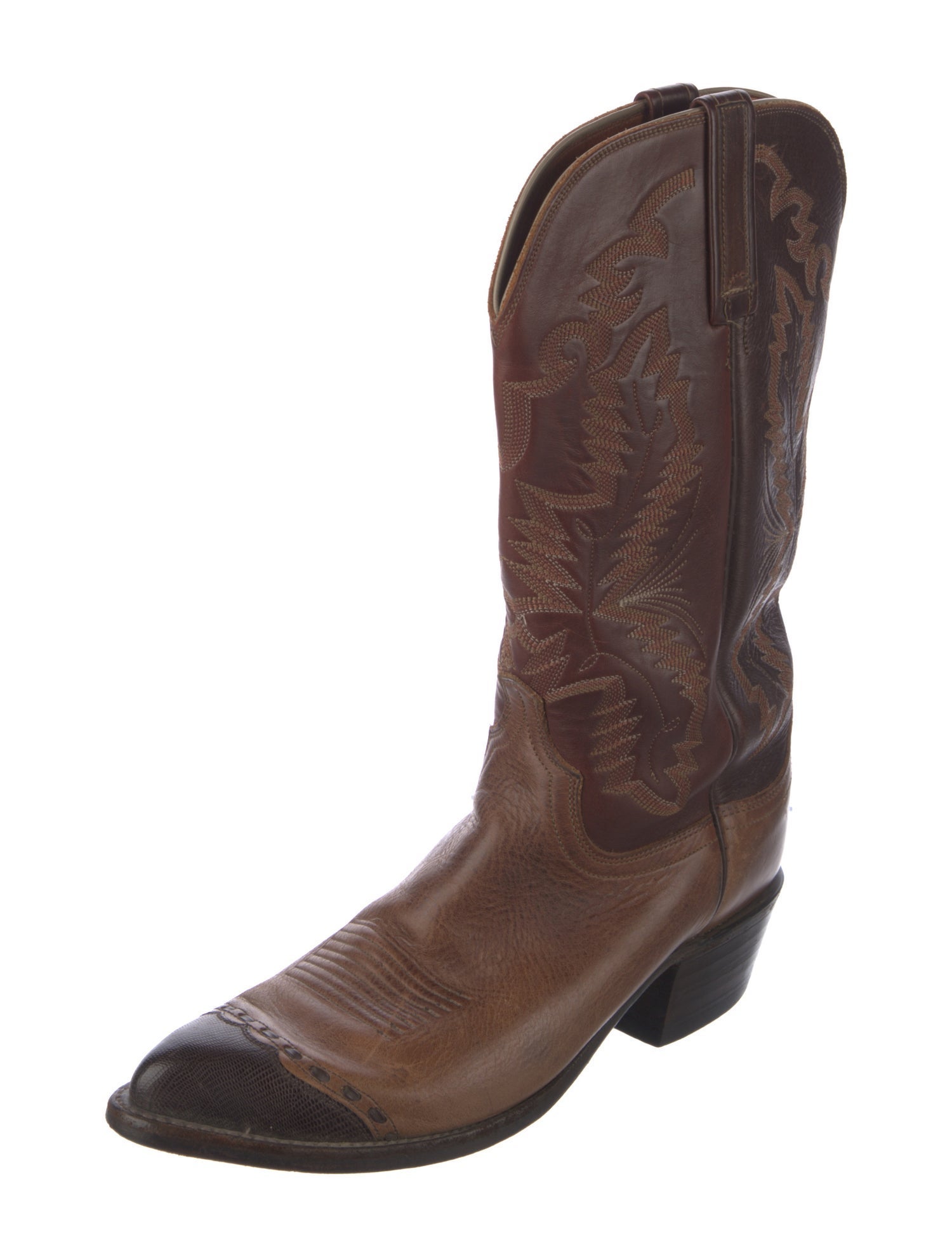 Lucchese Leather Embroidered Accent Western Boots